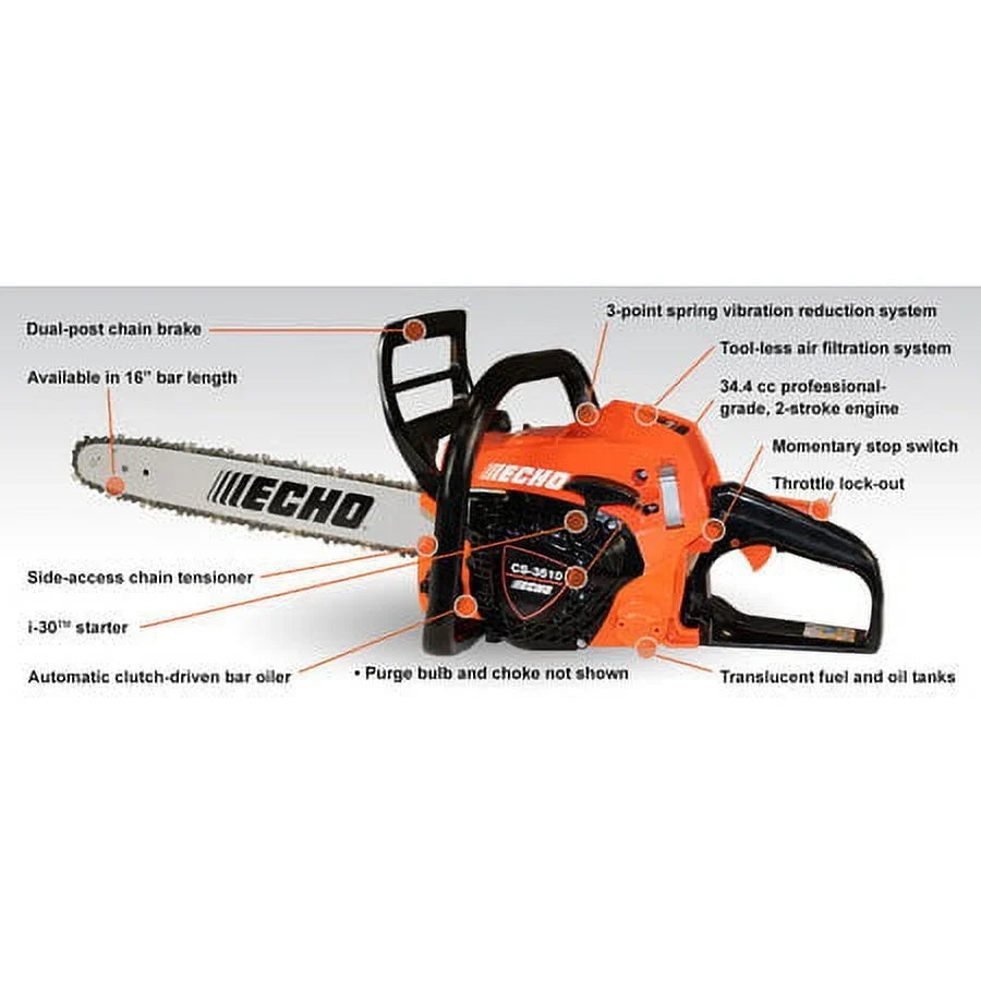 Echo CS-3510-16 34.4cc 16in. 2 Stroke Gas Lightweight Rear Handle Chainsaw