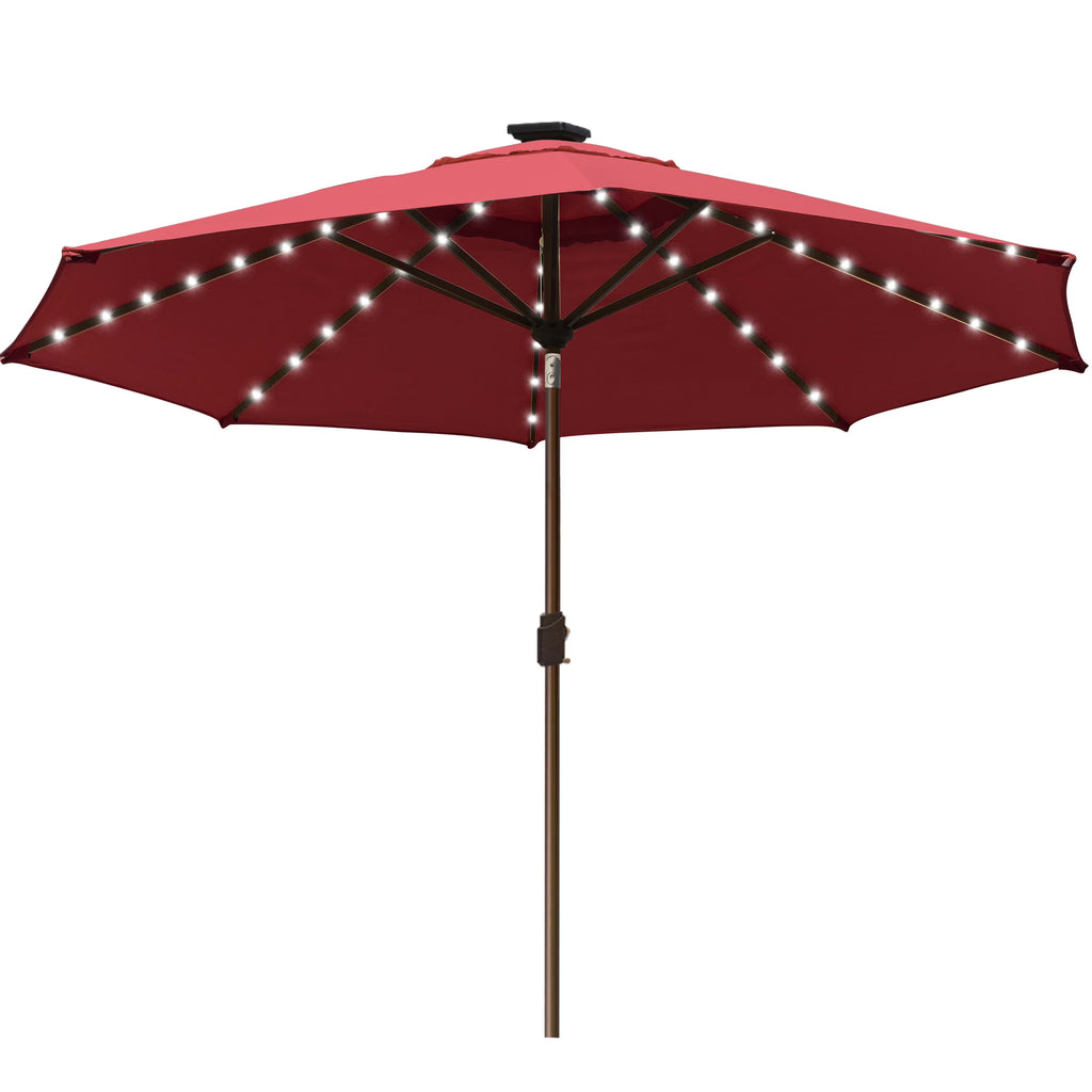 EliteShade Sunbrella Solar Umbrellas 9ft Market Umbrella with 80 LED Lights Patio Umbrellas Outdoor Table Umbrella with Ventilation and 5 Years Non-Fading Top,Ruby