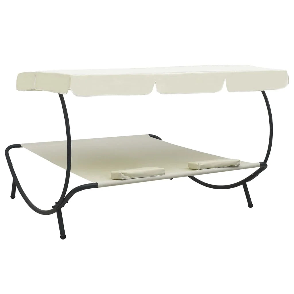 vidaXL Outdoor Double Chaise Lounge Patio Lounge Bed with Canopy and Pillows