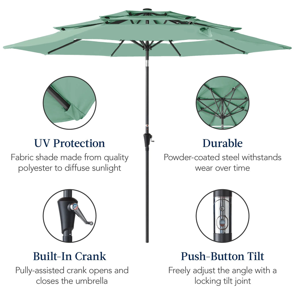 Best Choice Products 10ft 3-Tier Patio Umbrella, Market Sun Shade w/ Tilt Adjustment, Easy Crank - Red