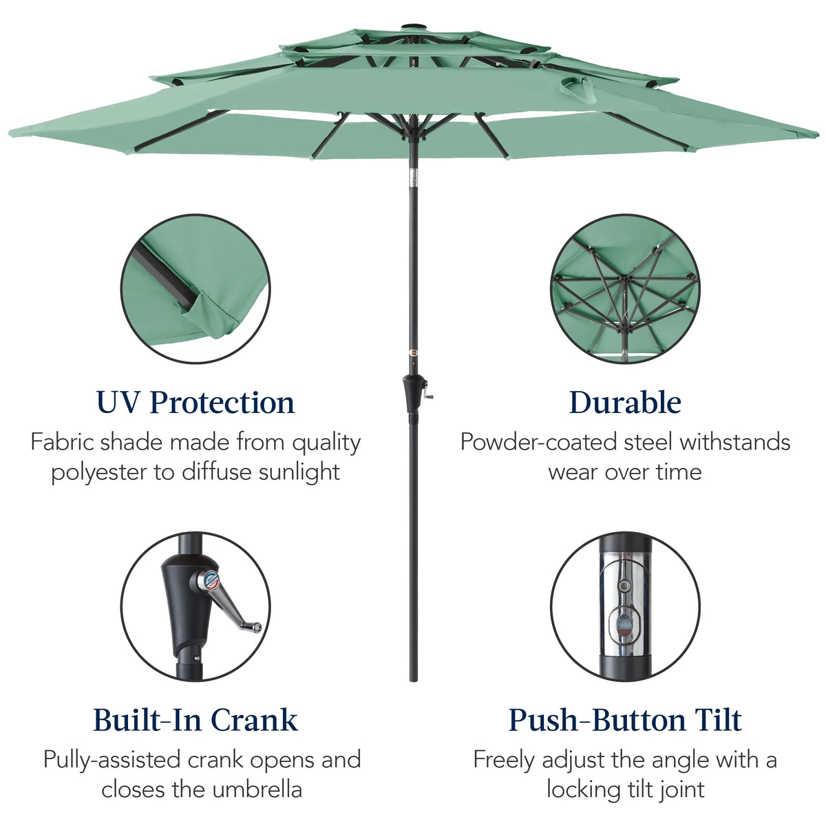 Best Choice Products 10ft 3-Tier Patio Umbrella, Market Sun Shade w/ Tilt Adjustment, Easy Crank - Red