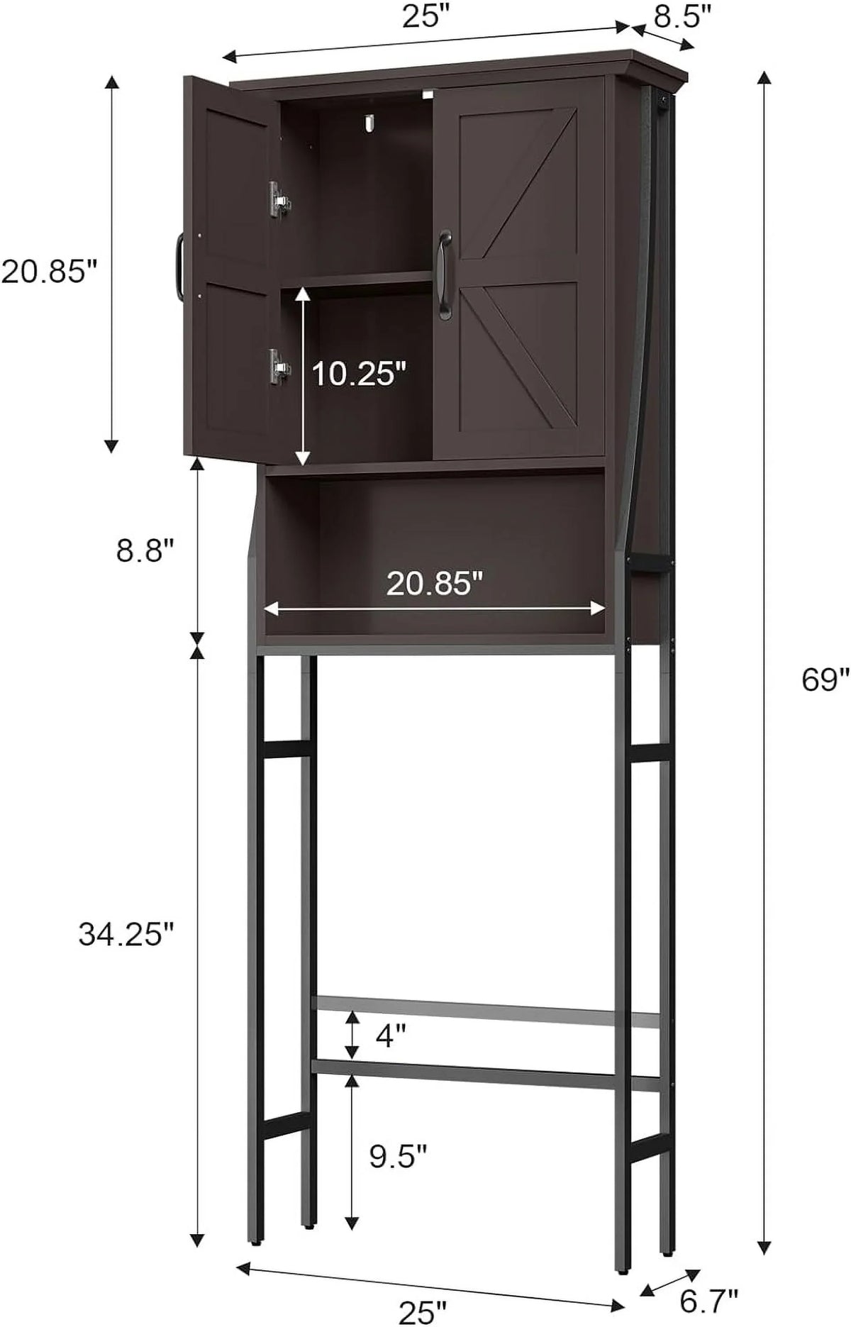 Over The Toilet Storage Cabinet, Over Toilet Bathroom Organizer, Above Toilet Storage Cabinet with Barn Doors Behind Toilet Bathroom Organizer Over-The-Toilet Cabinet (Cream White)