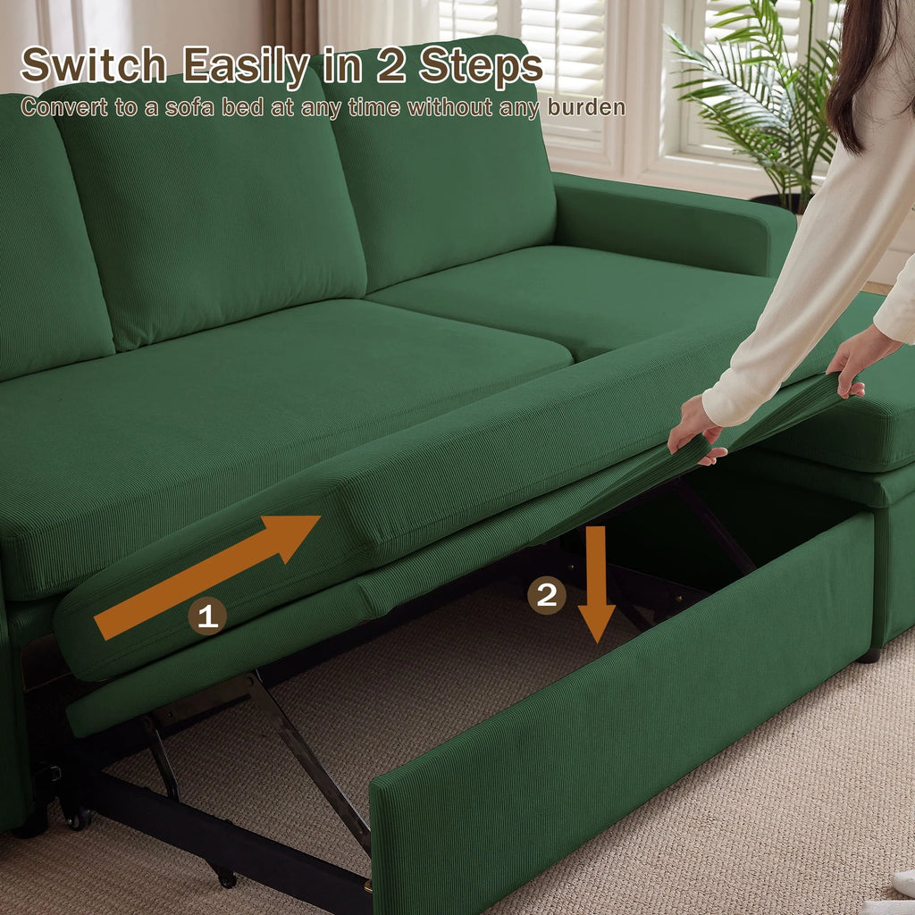 Pingliang Home Pull Out Sleeper Sofa Bed Sectional Sofa with Storage Chaise,L Shaped Sectionals Couches with Side Pockets,Modern Linen Reversible Sofa Couch for Living Room Apartment Office Studio