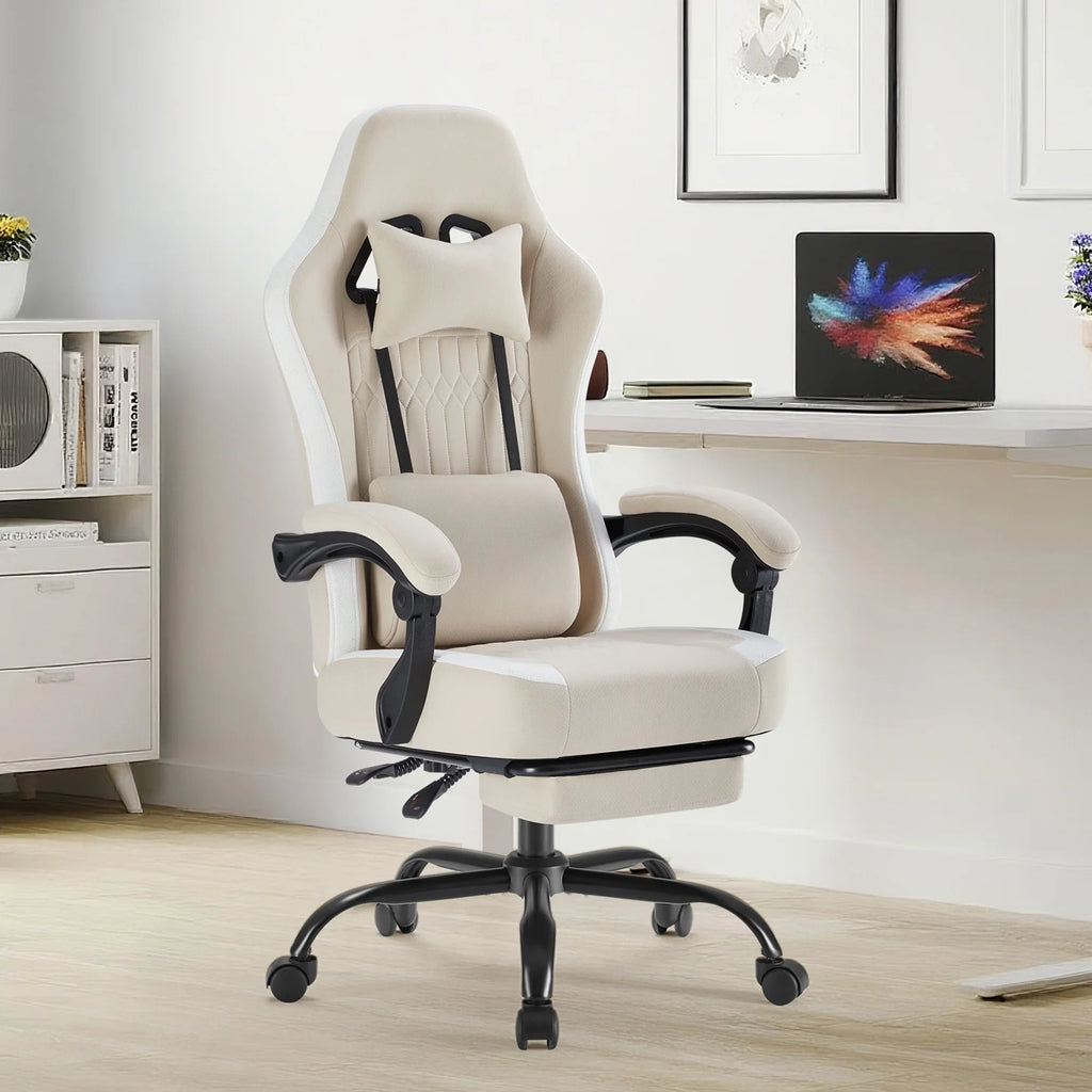 MCQ Ergonomic Swivel Gaming Chair with Headrest Lumbar Support for Home Office, Black and Grey