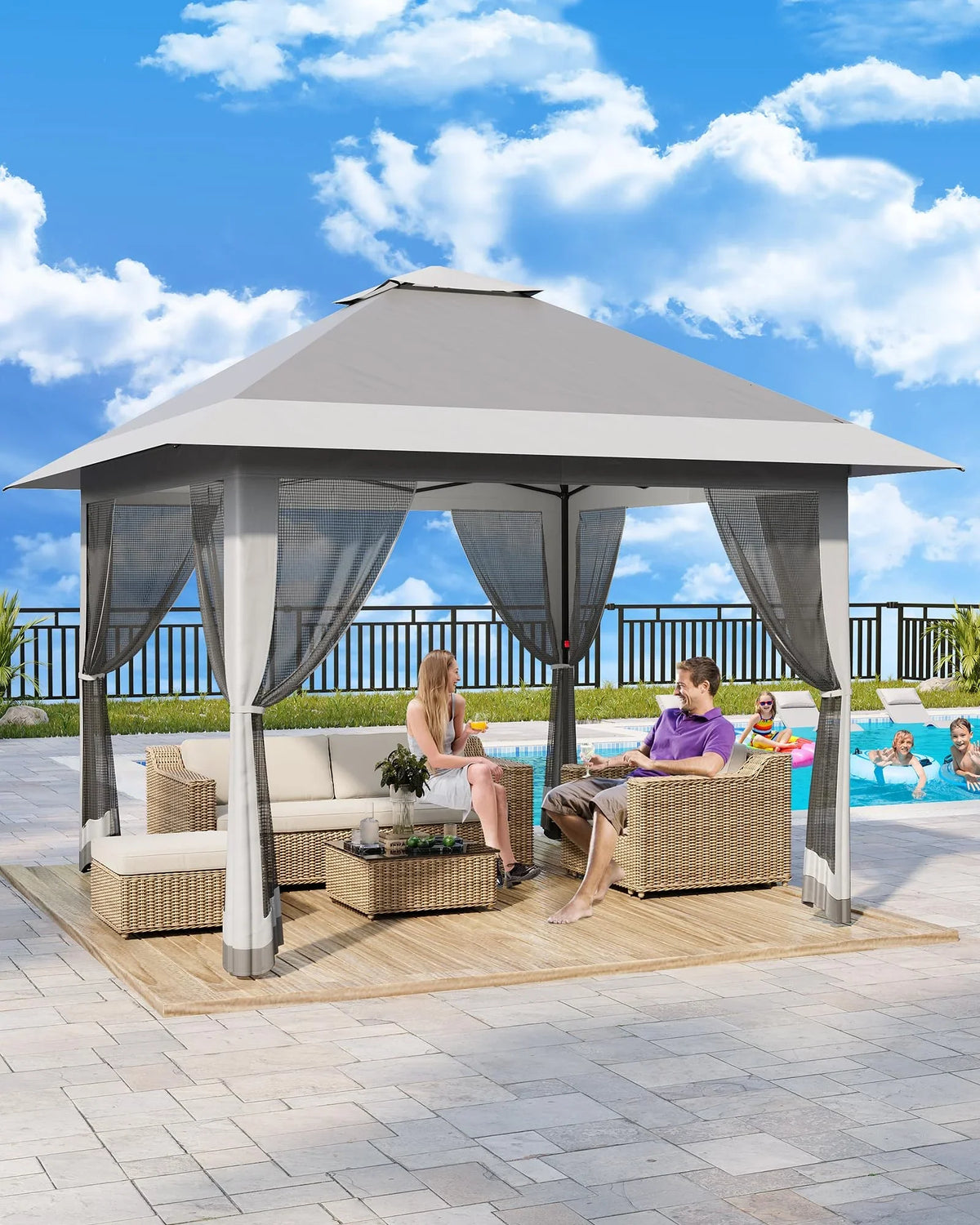 Accreate 13' X 13' Outdoor Patio Gazebo,Outdoor Canopy Tent with Mosquito Netting,Backyard Tent for Party, Wedding, Outdoor Dining, Patio, Backyard
