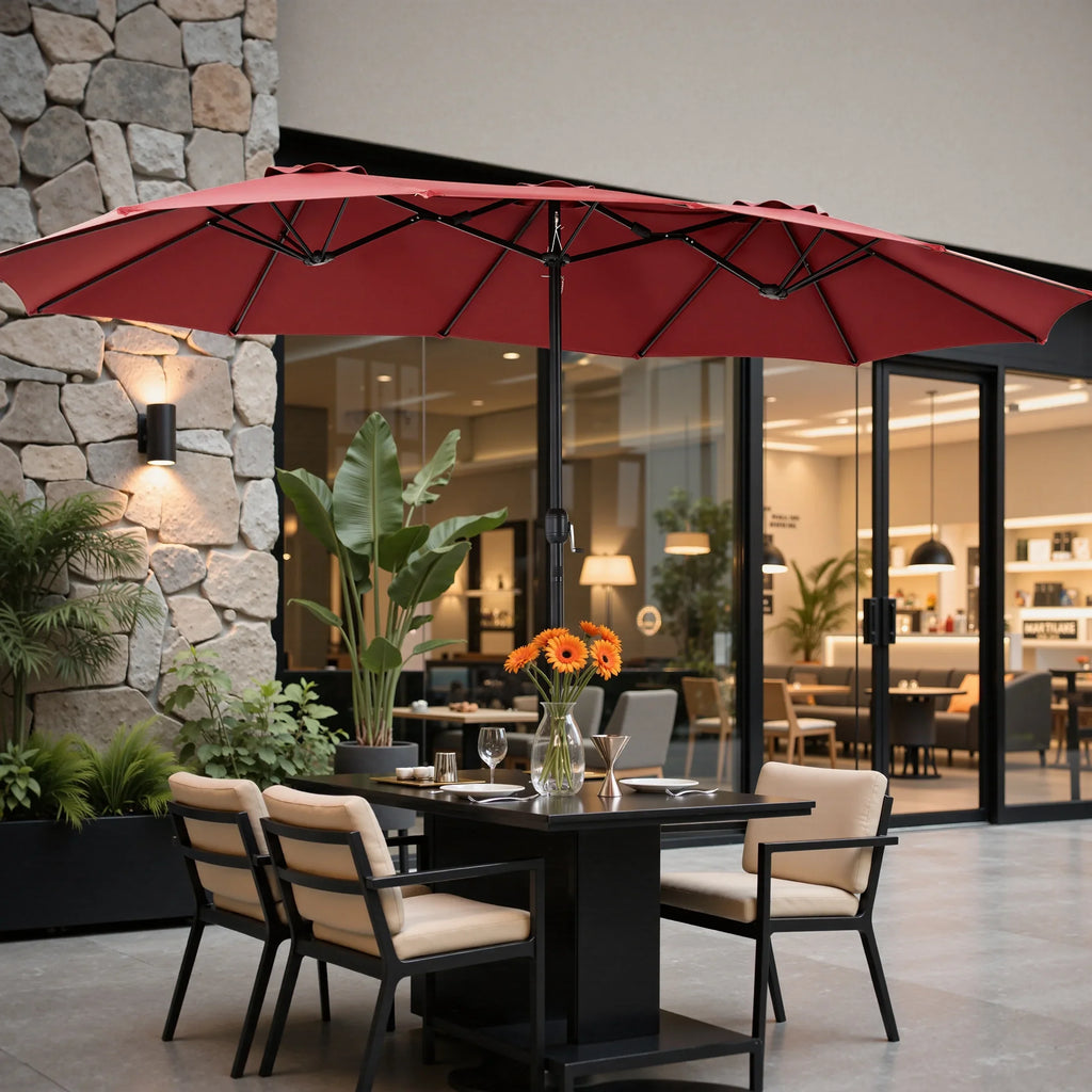 edx 15ft Patio Umbrellas (Base Included), Large Outdoor Double-Sided Rectangle Market Umbrella with Stand for Poolside, Lawn, and Backyard, Navy Blue
