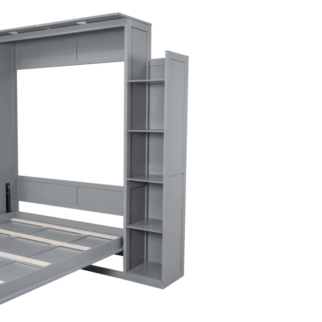 Harper & Bright Designs Full Size Murphy Bed with Shelves, Foldable Wall Bedframe w/Flexible Slats Support, Space-Saving Design, Can Be Folded Into Cabinet, White
