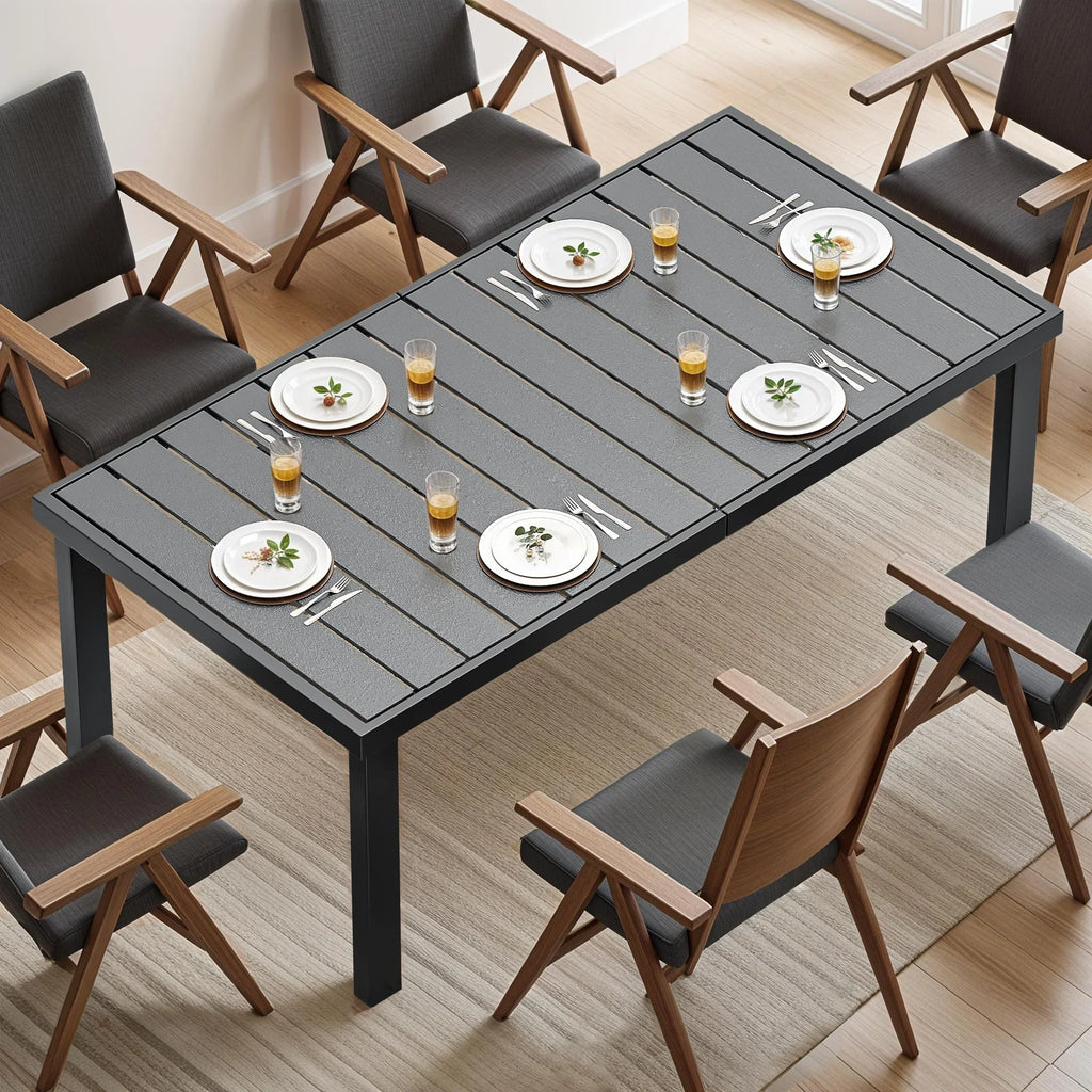 Uforic Patio Dining Table, Rectangular Table for 6, Rust-Resistant Table for Outdoor, Black