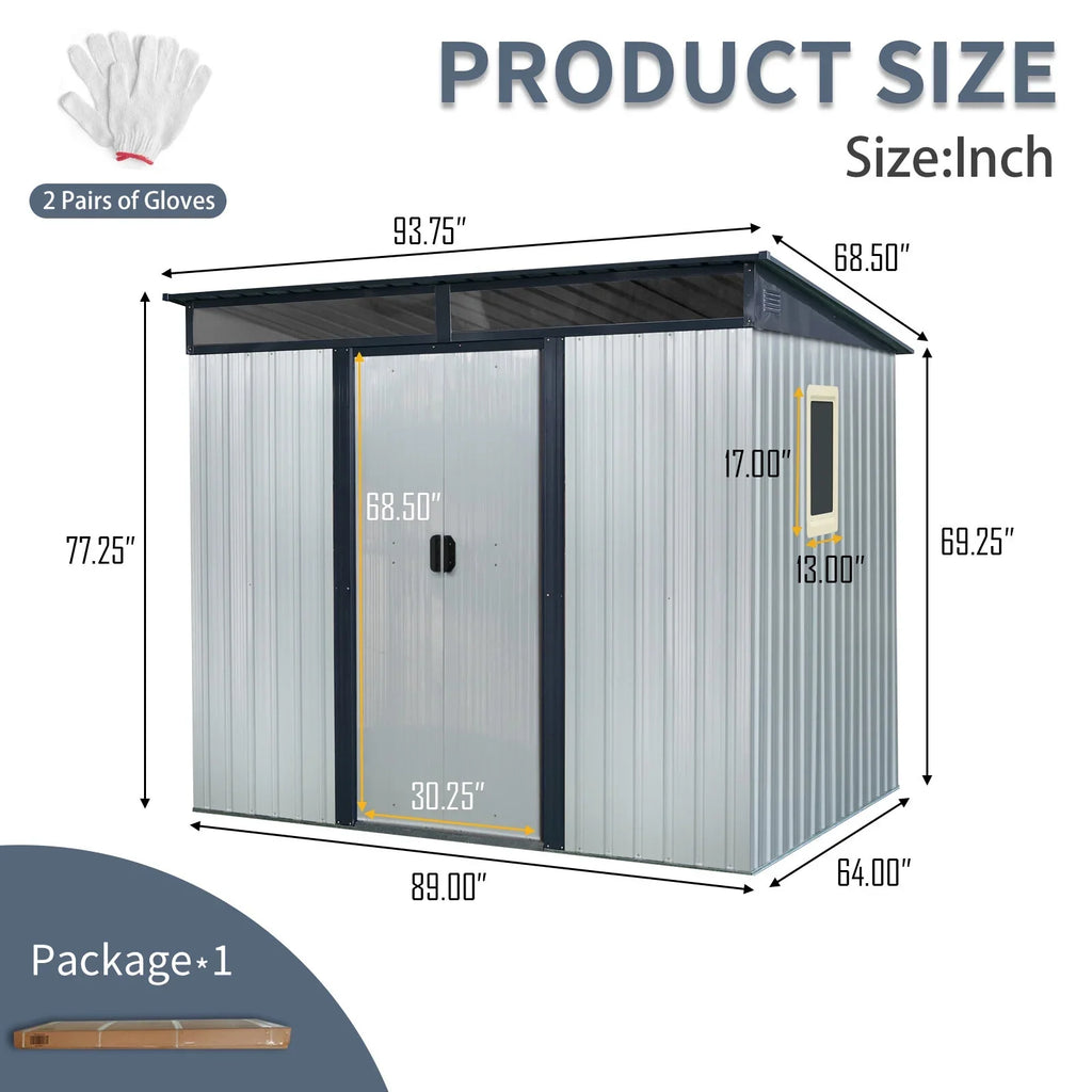 Garden Sheds 8 ft x 6 ft Outdoor Metal Storage Shed with Window and Transparent plate for Garden, Lawn (White and Black),Outdoor Sheds