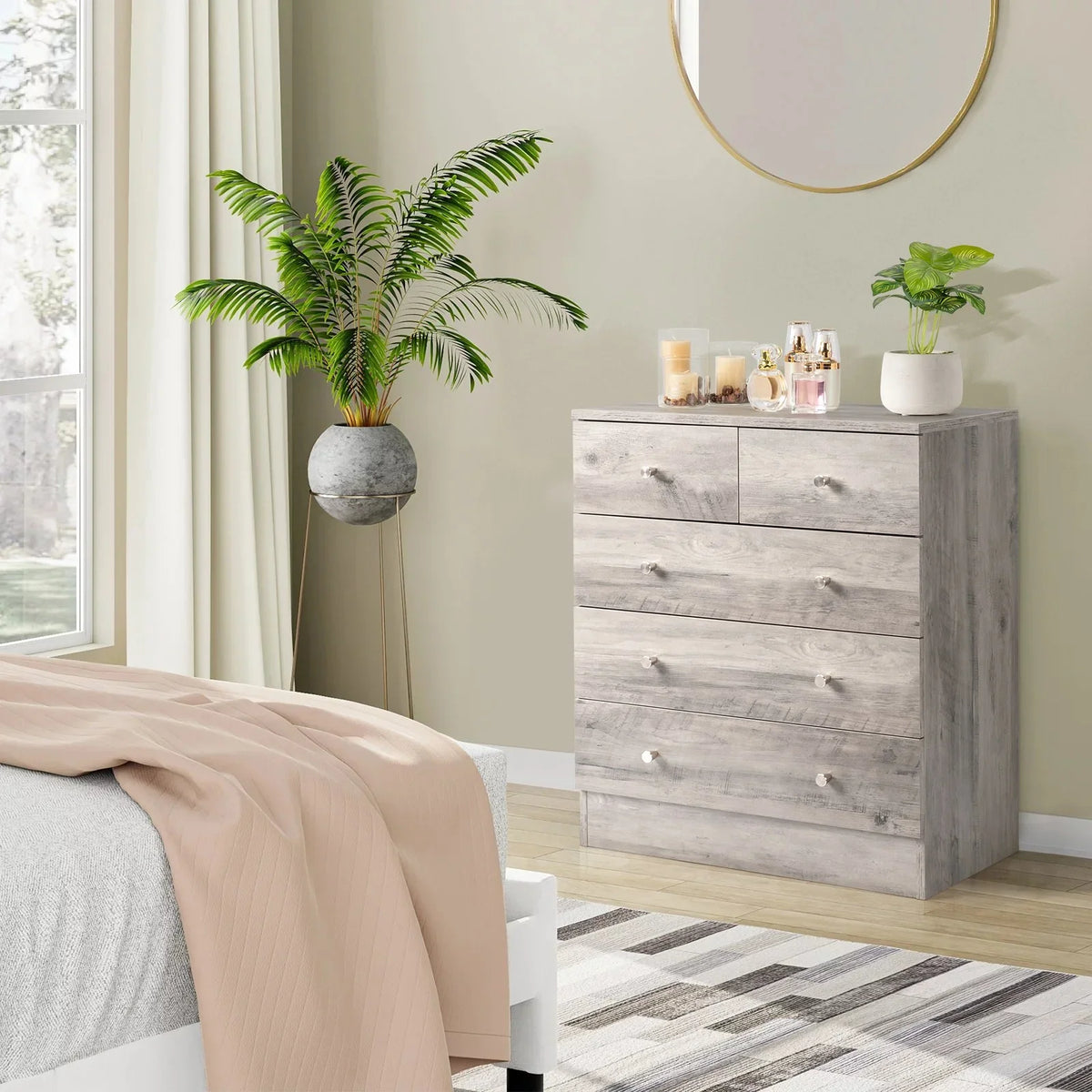 LLToo 25.98"L Dresser for Bedroom 5 Drawer Wide Modern Chest of Drawers for Bedroom,Brown