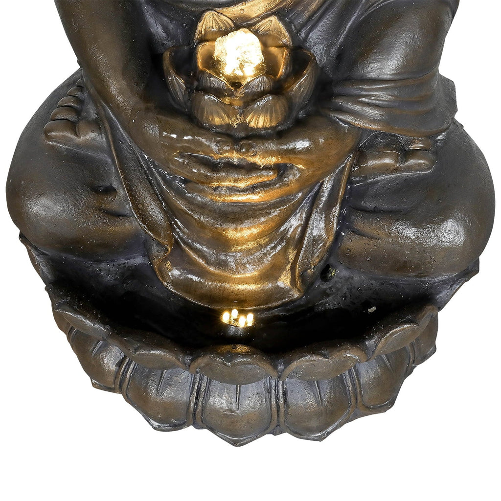 33" H Buddha Outdoor Water Fountain with LED Lights and Pump,Zen Style Relaxing Garden Fountain Waterfall for Patio, Porch and Yard Decor