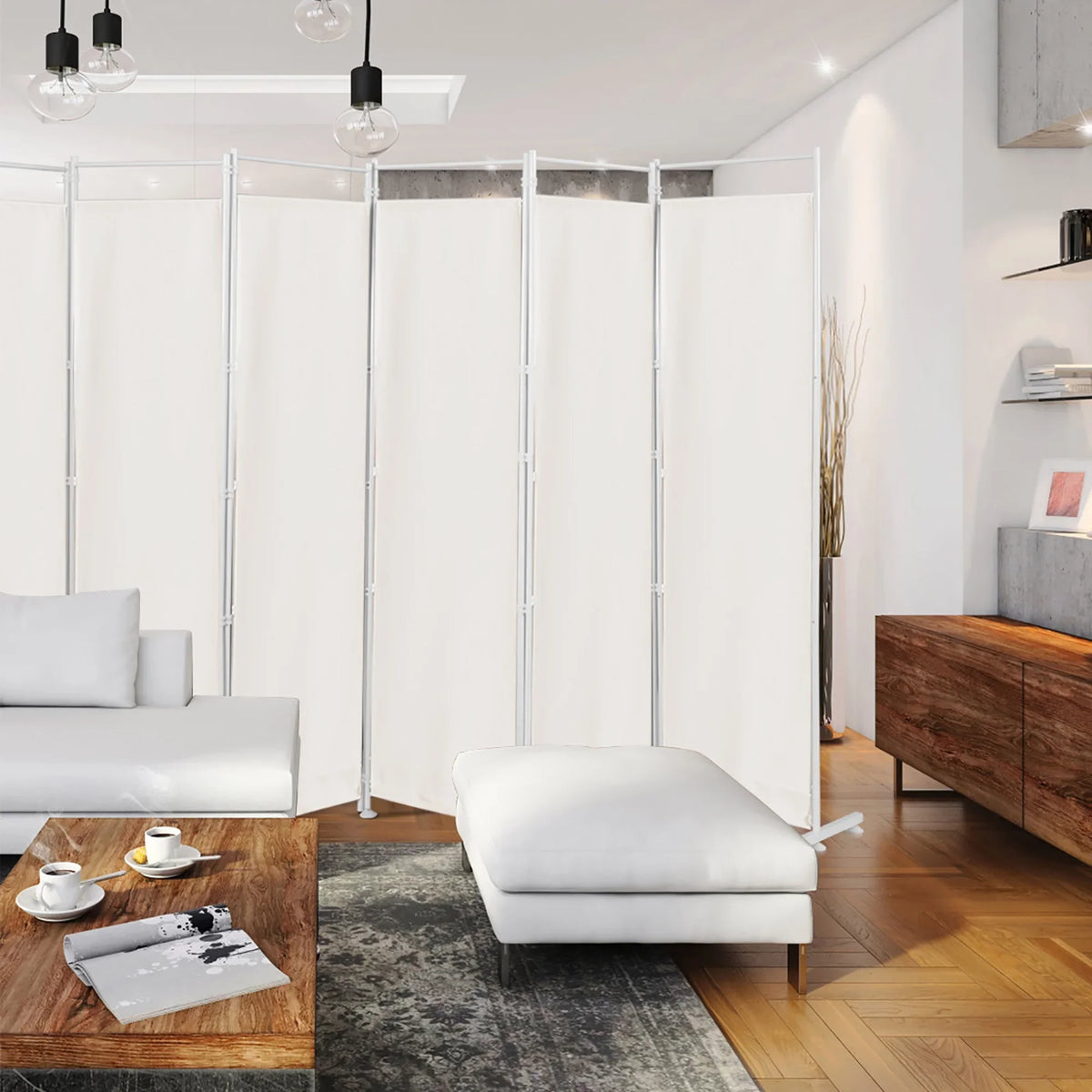 Costway 6-Panel Room Divider Folding Privacy Screen w/Steel Frame Decoration Brown