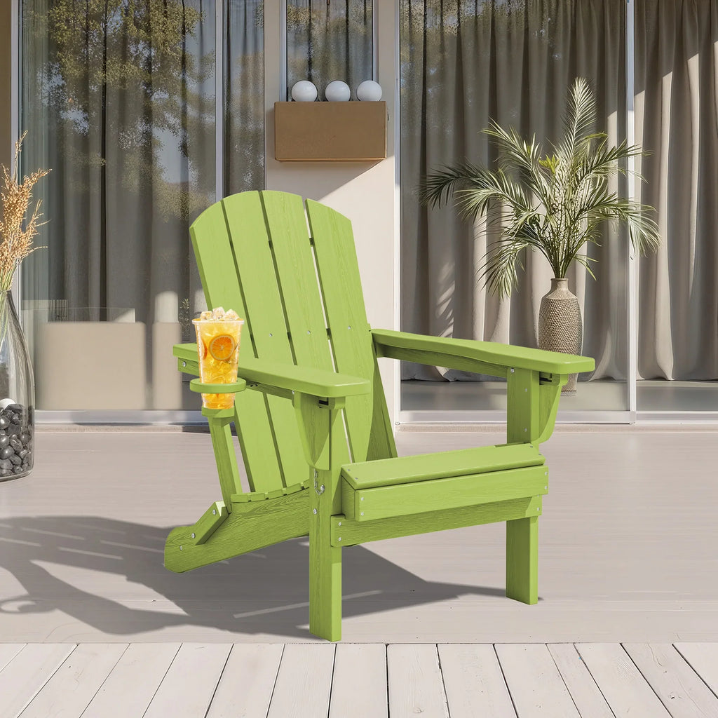 SERWALL Outdoor Adjustable Folding HDPE Adirondack Chairs Set of 2 with Cup Holder, Gray