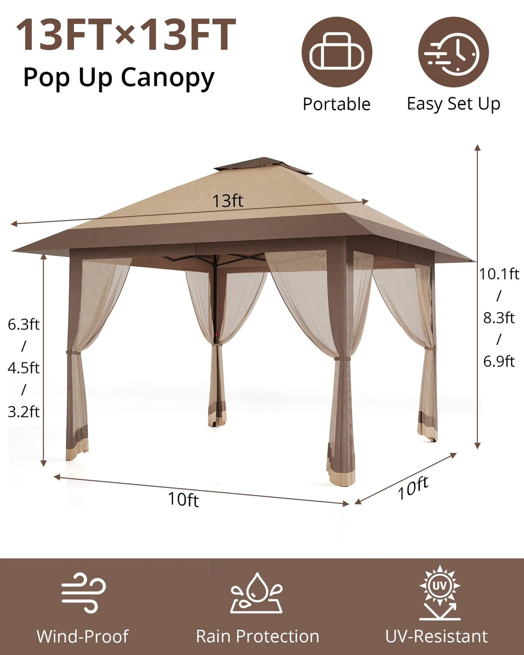 Accreate 13' X 13' Outdoor Patio Gazebo,Outdoor Canopy Tent with Mosquito Netting,Backyard Tent for Party, Wedding, Outdoor Dining, Patio, Backyard