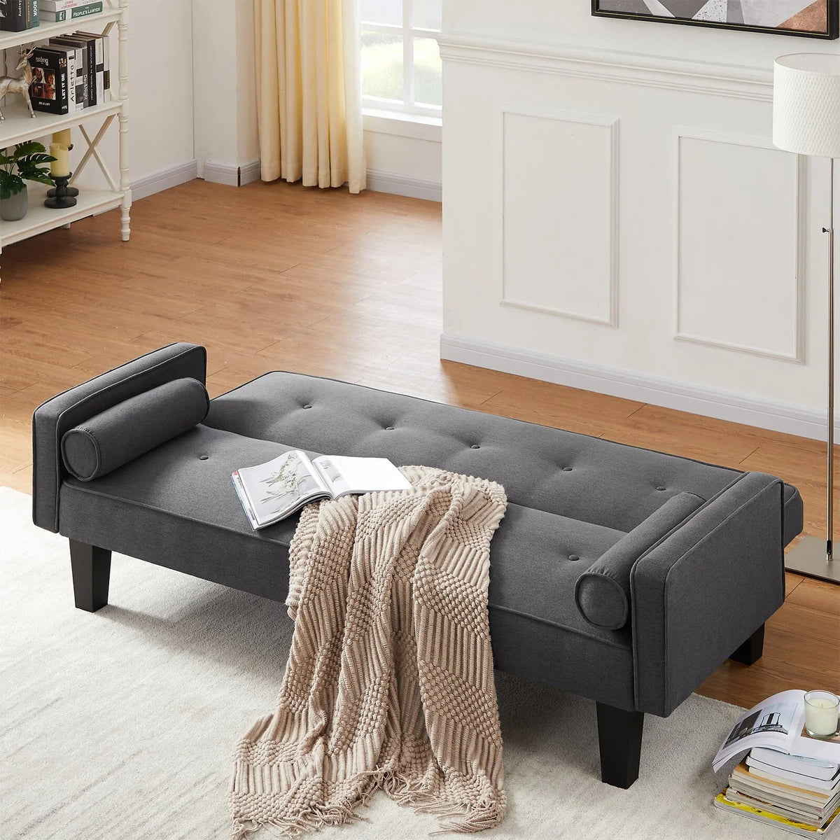 72" Convertible Loveseat Sofa Bed Sleeper Daybed,Modern Upholstered Folding Recliner,Small Futon Sofa for Living Room Apartment Office,Gray 02