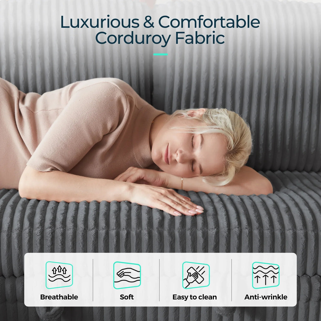 Linsy Home Storage Sectional Sleeper Sofa with Pull Out Bed, 9 Seat Modular Sectional Sofa with with USB & Cup Holder, Plush Corduroy Sectional Couches for Living Room, Green