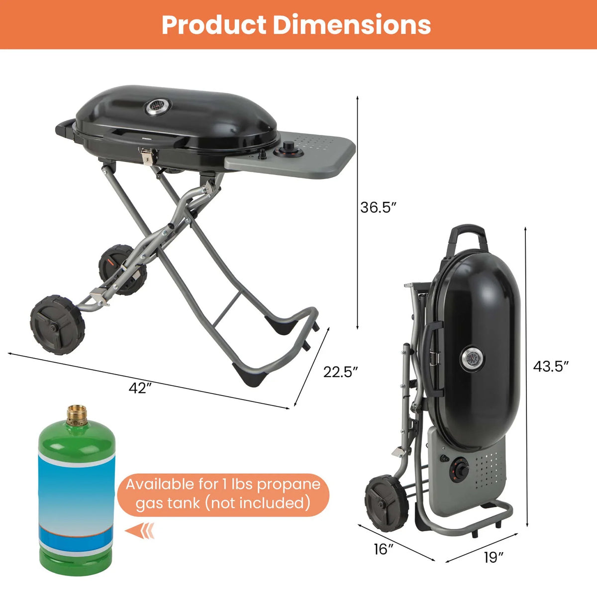 Costway Portable Propane Grill Folding Gas Grill Griddle with Wheels & Side Shelf