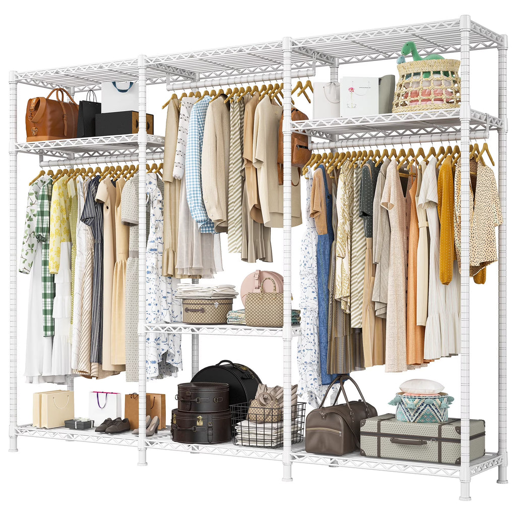 EnHomee Clothing Rack Portable Closet Organizer with 9 Shelves & 3 Rods,Heavy Duty Adjustable Wardrobe Rack 795 LBS Capacity"Black