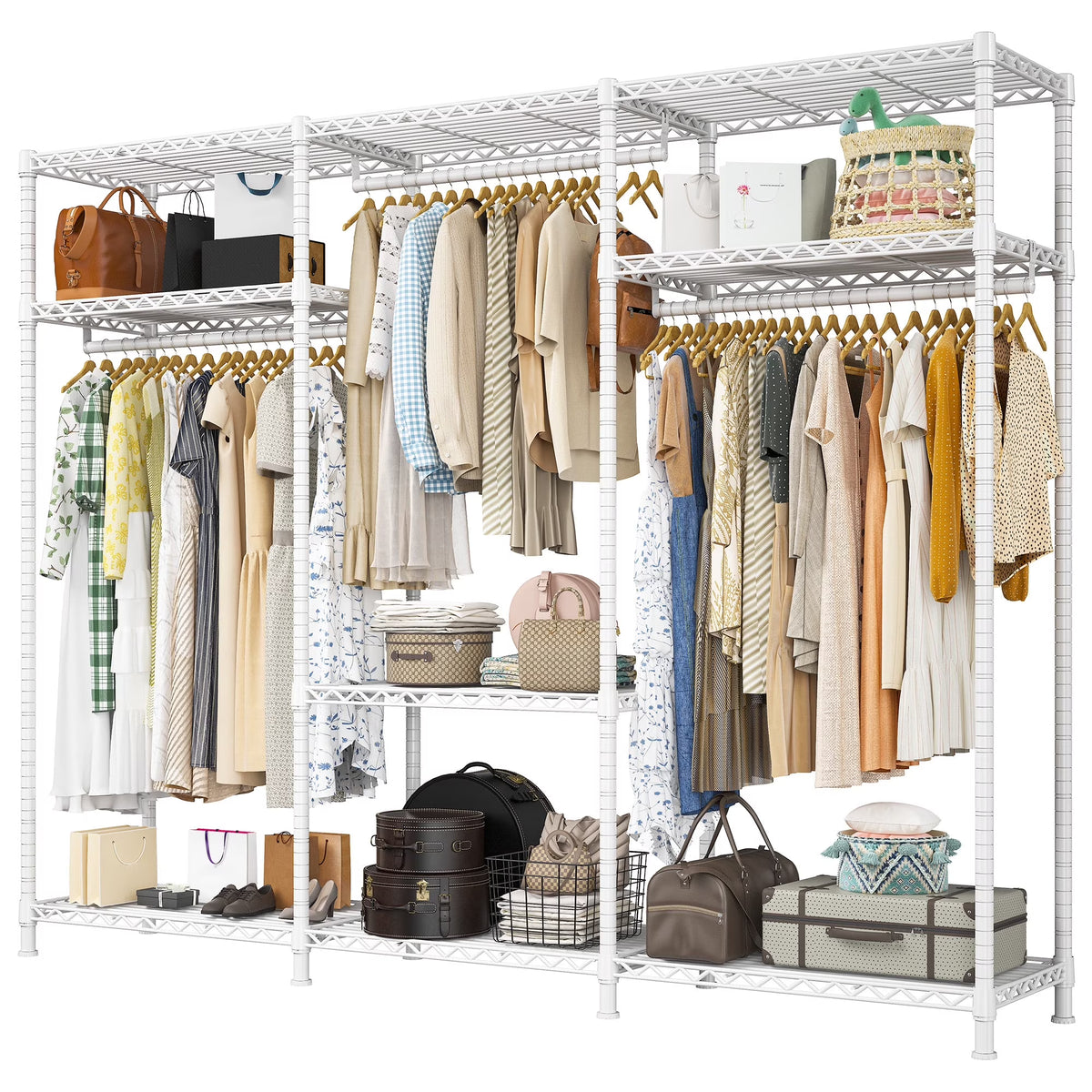 EnHomee Clothing Rack Portable Closet Organizer with 9 Shelves & 3 Rods,Heavy Duty Adjustable Wardrobe Rack 795 LBS Capacity"Black