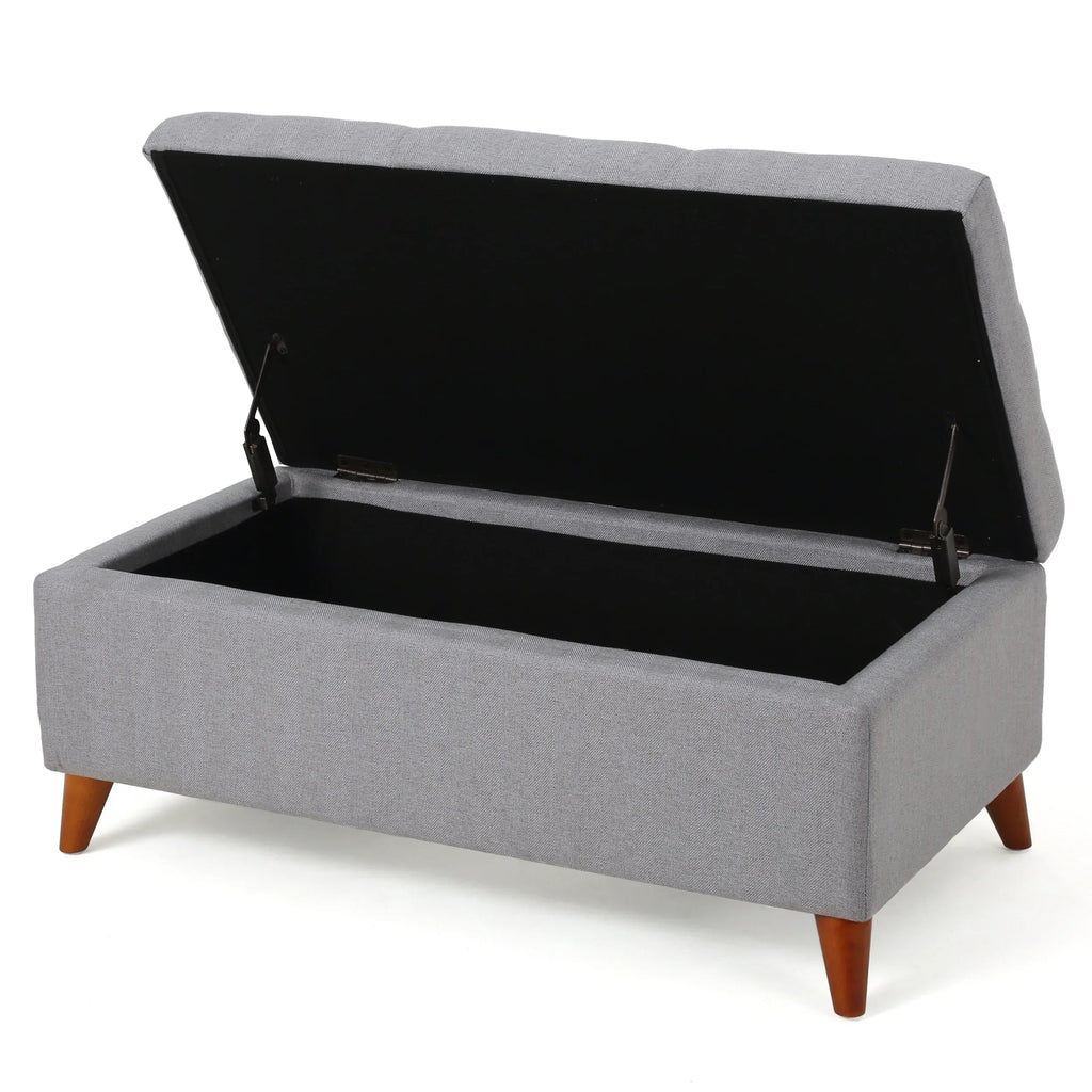 GDF Studio Valeno Mid Century Modern Fabric Tufted Storage Ottoman Bench, Light Gray and Light Brown