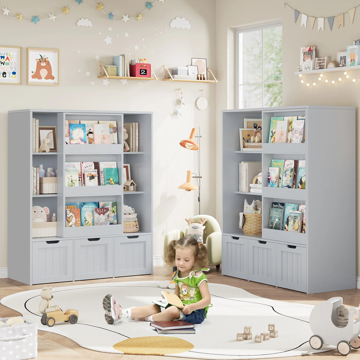 Homfa 6 Cube Toy Storage, Cube Organizer with Sliding Rack, 3 Drawer Kids Bookcase and Bookshelf, White