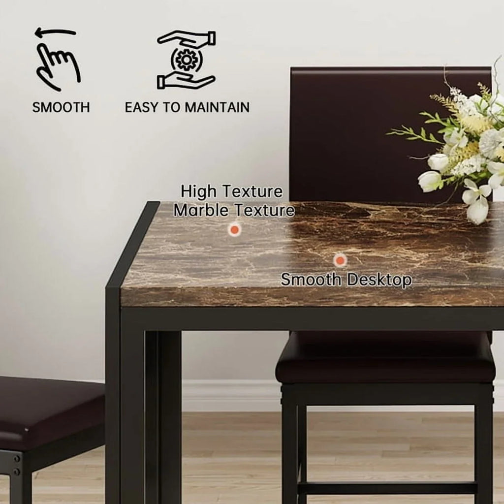 AWQM Dining Table Set of 4, Faux Marble 5 Piece Dining Room Table Set with PU Leather Chairs, Rectangular Kitchen Table Set for Apartment, Dining, White