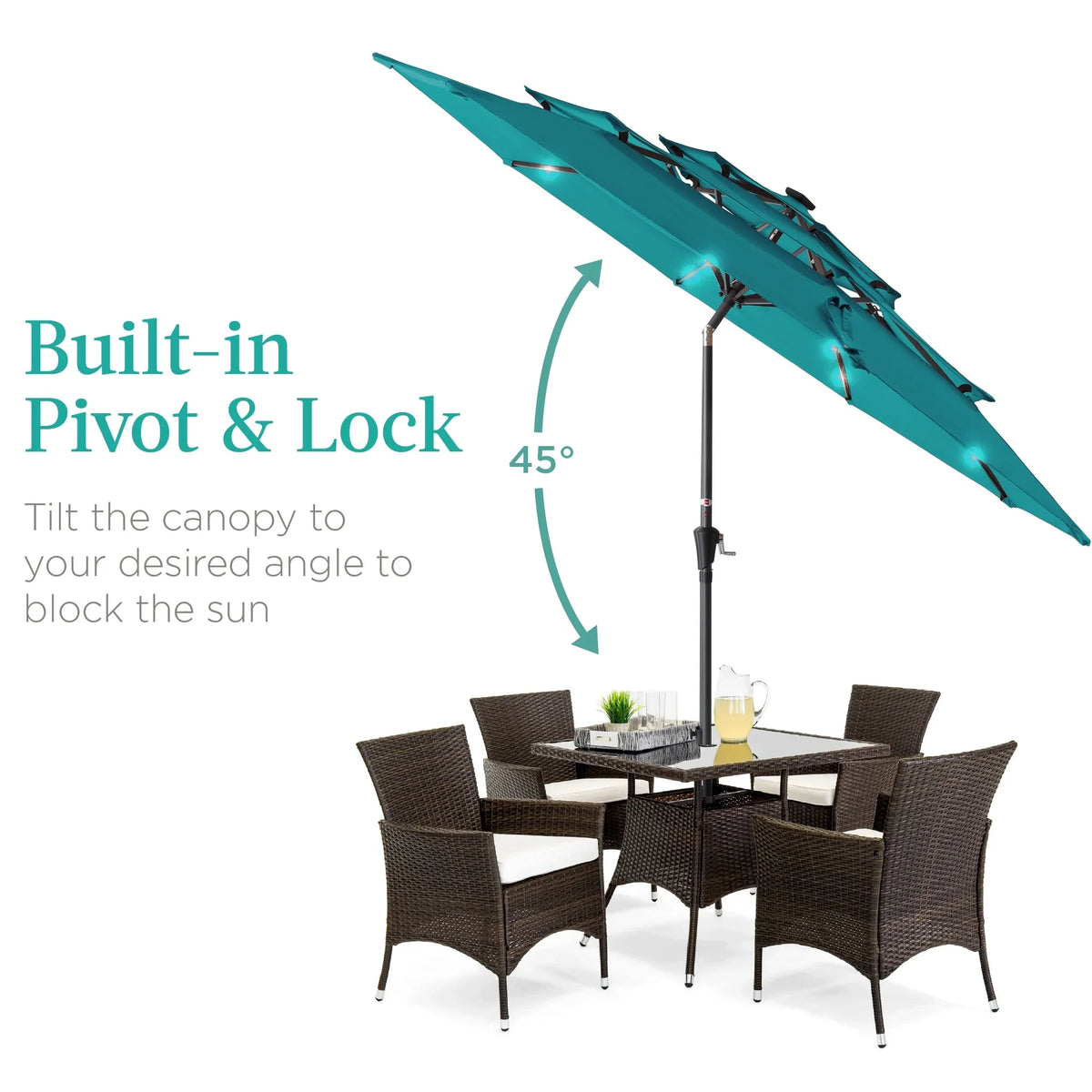 Best Choice Products 10ft 3-Tier Solar Patio Umbrella w/ 24 LED Lights, Tilt Adjustment, Easy Crank - Tan