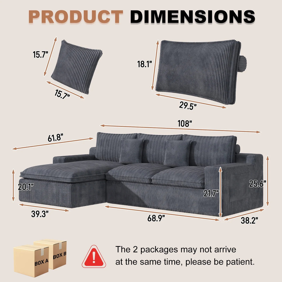 108" Modular Sectional Sofa, Cloud Sectional Couch with Deep Seat, Modern Modular L-Shape Sofa Couch with Chaise,Upholstered Couches for Living Room Bedroom