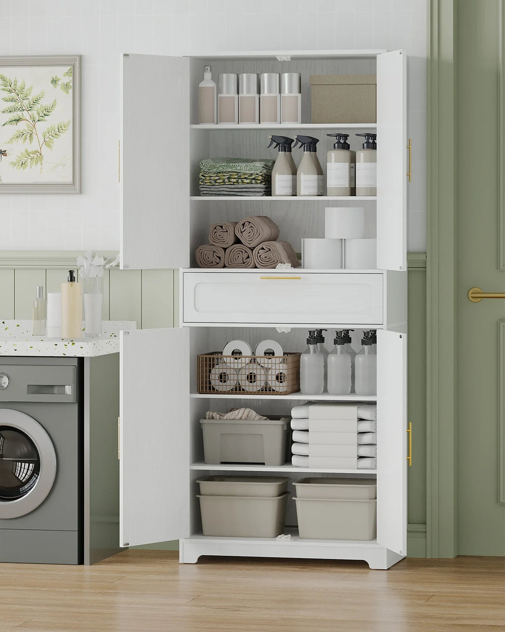 Kitchen Pantry Storage Cabinet, Freestanding Storage Cabinet with 4 Adjustable Shelves