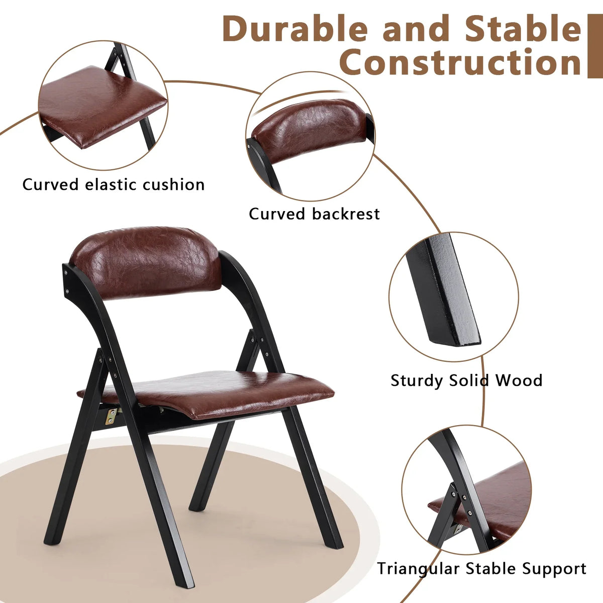 Ktaxon Folding Chairs Rubber Wood Frame Foldable Event Chairs Padded Diner Chairs for Office and Party Reading Dining Set of 2 Light Gray