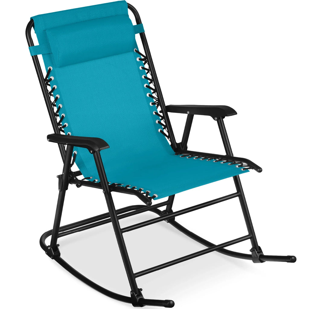 Best Choice Products Folding Outdoor Zero Gravity Rocking Lounge Chair w/ Headrest Pillow - Black