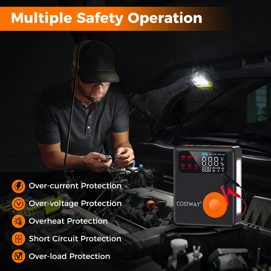 Costway Jump Starter with Air Compressor 150PSI Digital Tire Inflator LED Screen Portable