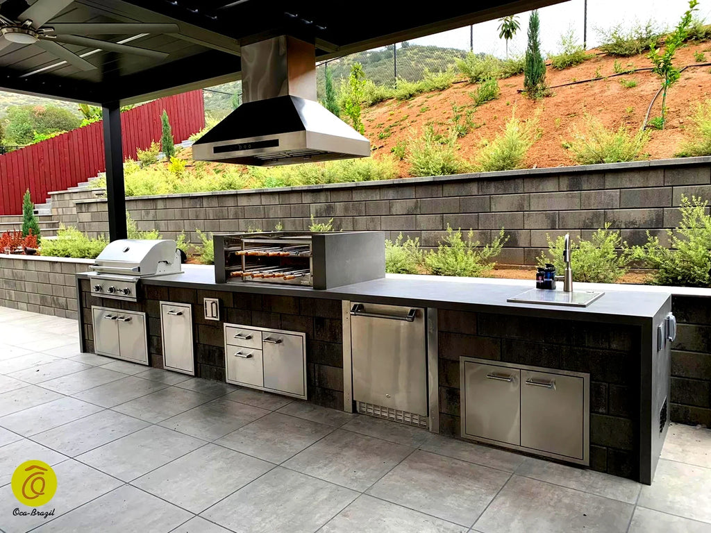 Brazilian BBQ Charcoal Grill - 11 Skewers - Rotisserie System - Oca-Brazil