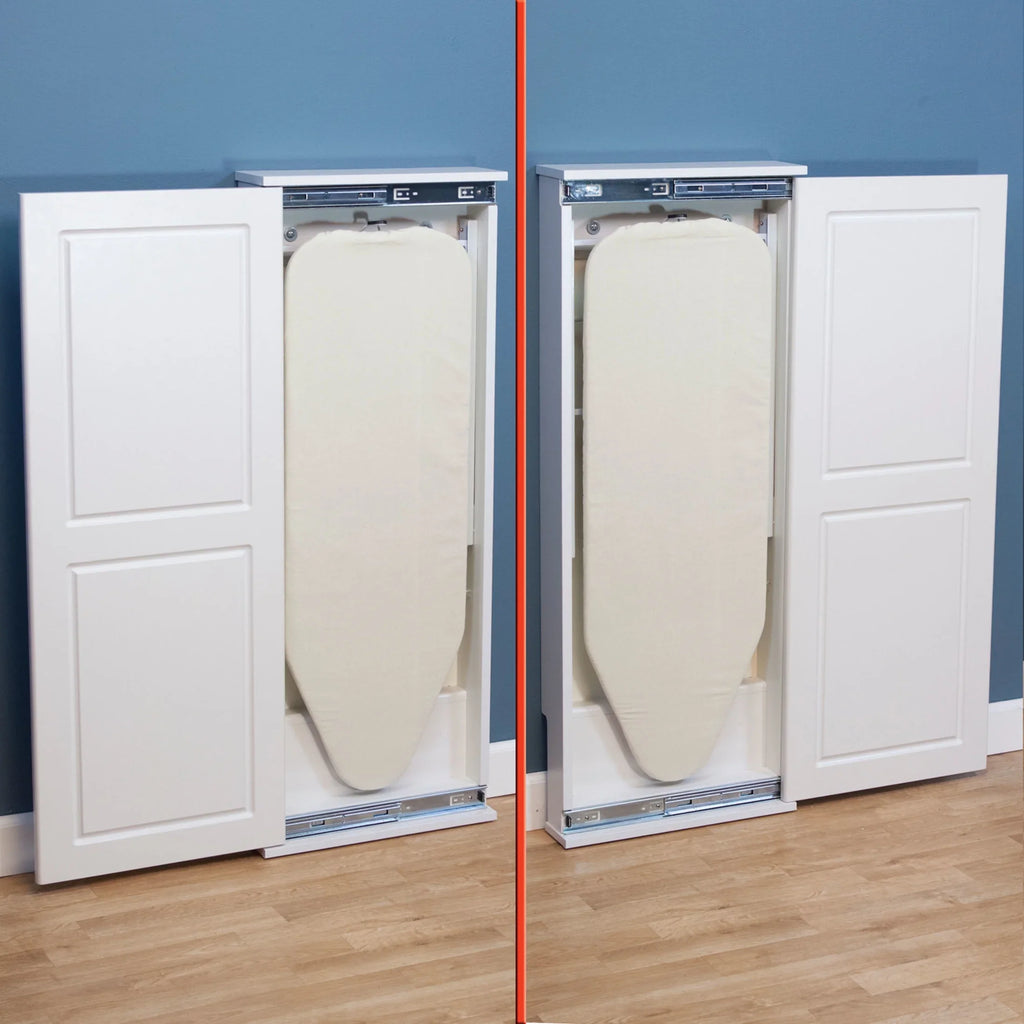 Household Essentials Iron a. n Fold Wall Ironing Board Cabinet, Built-In Ironing Board, Sturdy MDF, Melamine Cabinet, 7 Height Settings, Mounts Securely to Wall, Includes Pad with Cover, White