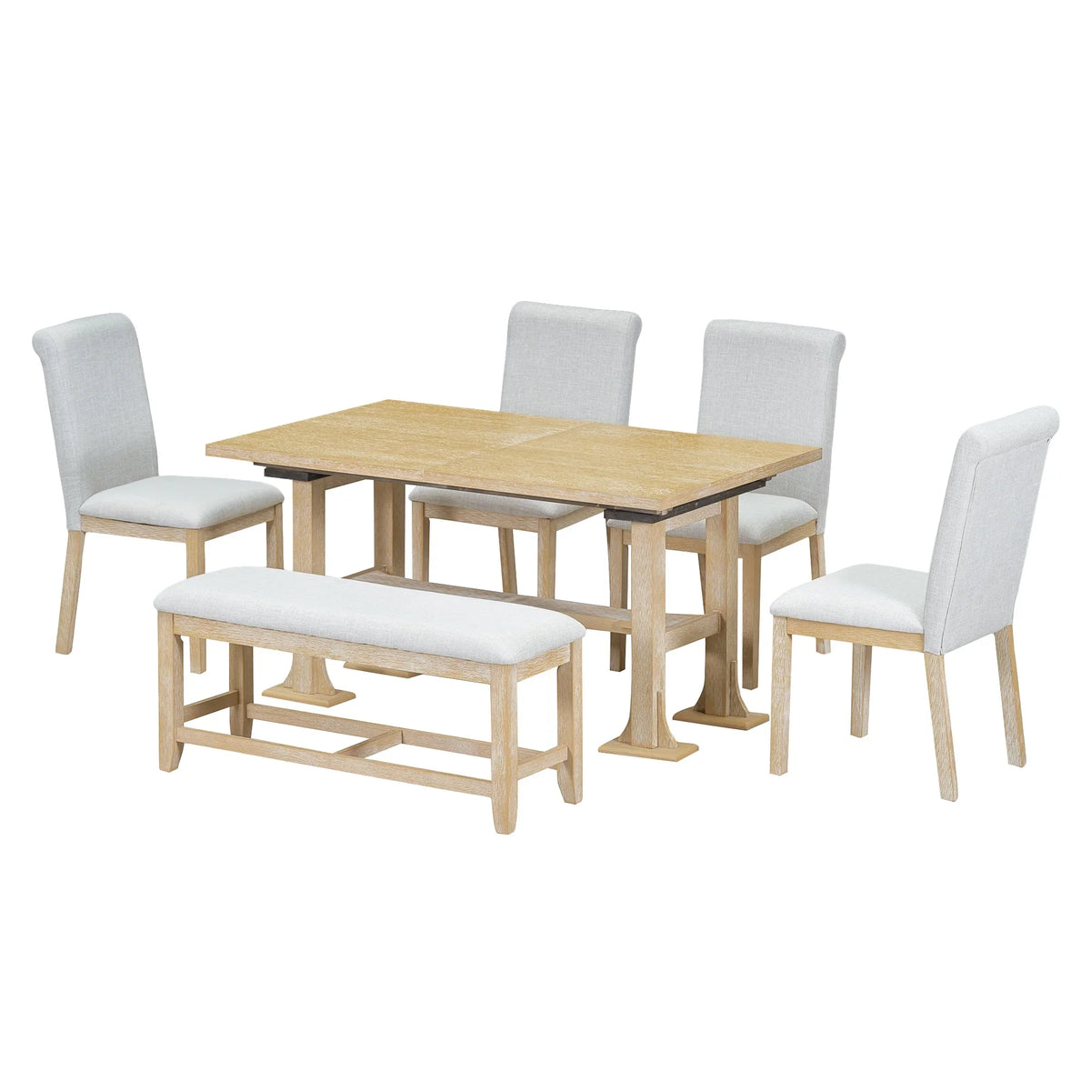 6 Piece Extendable Dining Table Set, Atumon Wood Dining Room Set for 6, Dining Table Set with 4 Cushioned Chairs and Bench, Farmhouse Dining Table Set Furniture for Kitchen Dining Room, Dark Brown