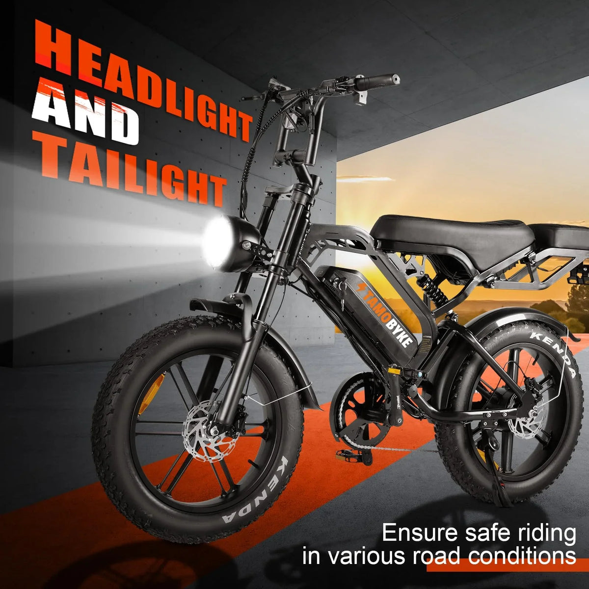 Tamobyke Electric Bike for Adults,Peak 1500W 28mph Mountain Ebike,48V 15.6AH 20" Fat Tire Electric Bicycle Full Suspension UL2849