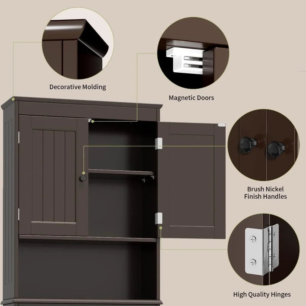 Aiho 66.1" over the Toilet Storage Cabinet with Adjustable Shelf and Open Storage Shelf, Freestanding - White