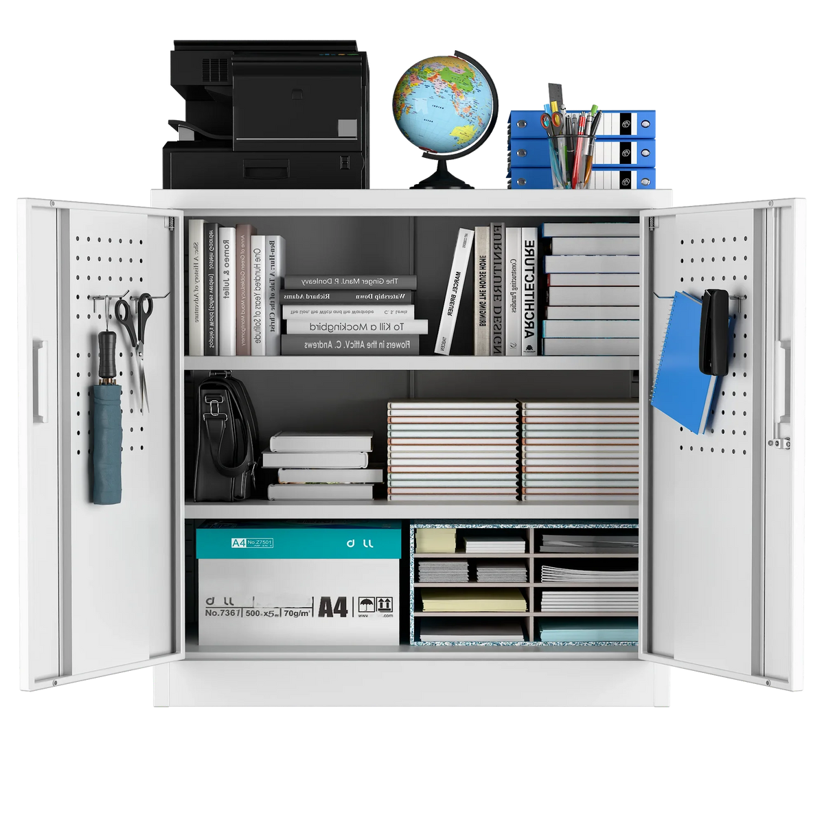 GAEANET 2 Door Metal Storage Cabinet with 5 Adjustable Shelves &Pegboard, 71" H"32" W"16" D Locking Steel Garage Cabinet, for Garage,Office,Home,Gym,School, File Cabinet,Assembly Required, Black