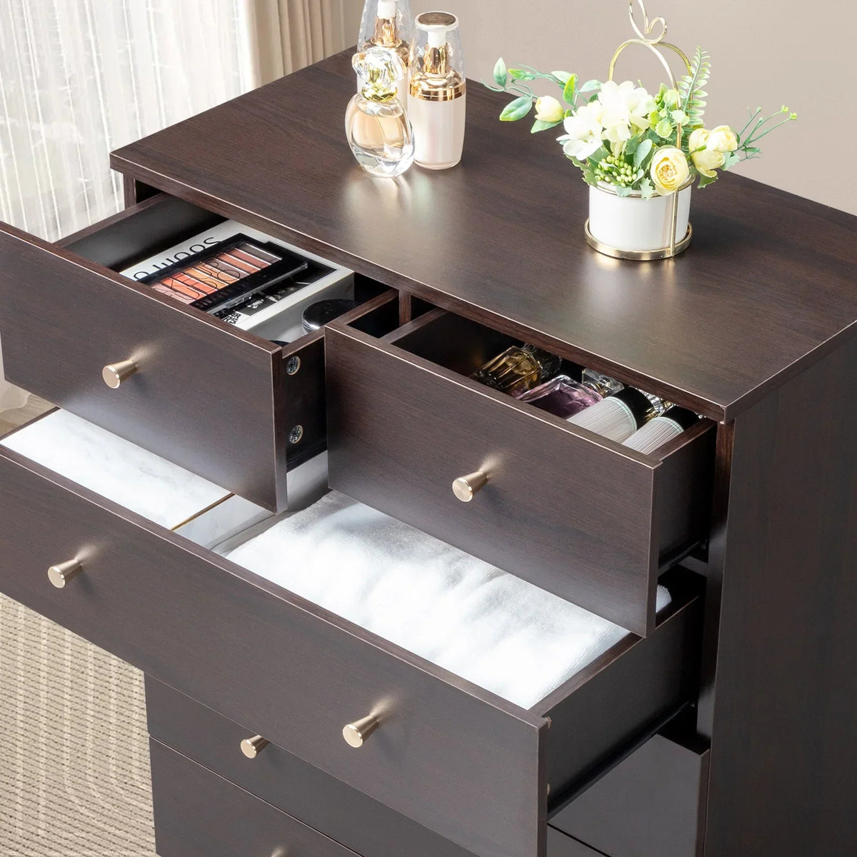 LLToo 25.98"L Dresser for Bedroom 5 Drawer Wide Modern Chest of Drawers for Bedroom,Brown