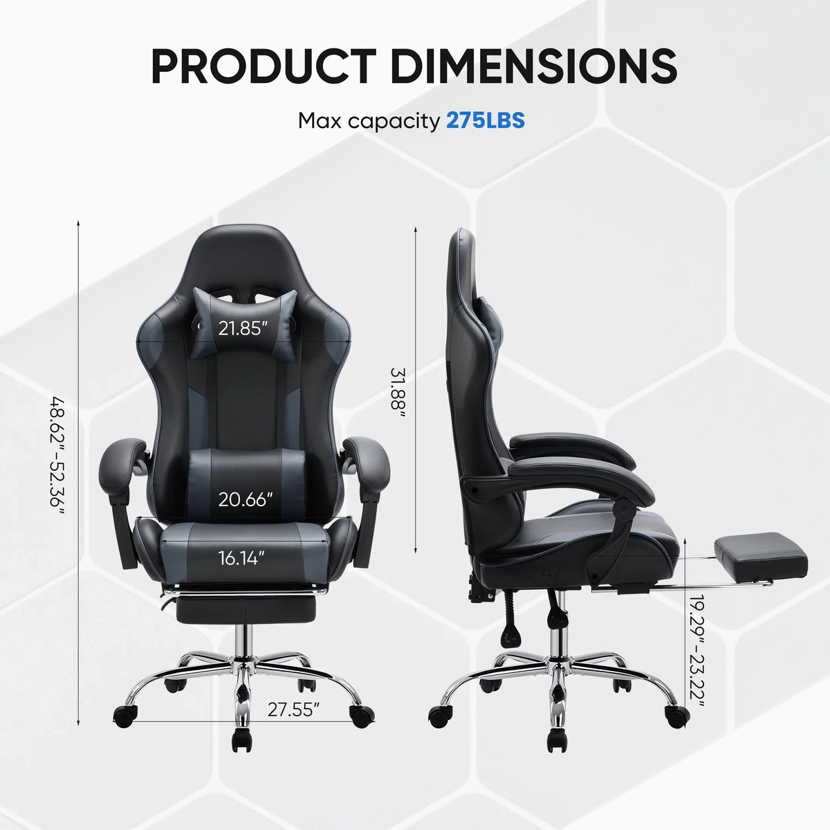 MCQ Ergonomic Swivel Gaming Chair with Headrest Lumbar Support for Home Office, Black and Grey