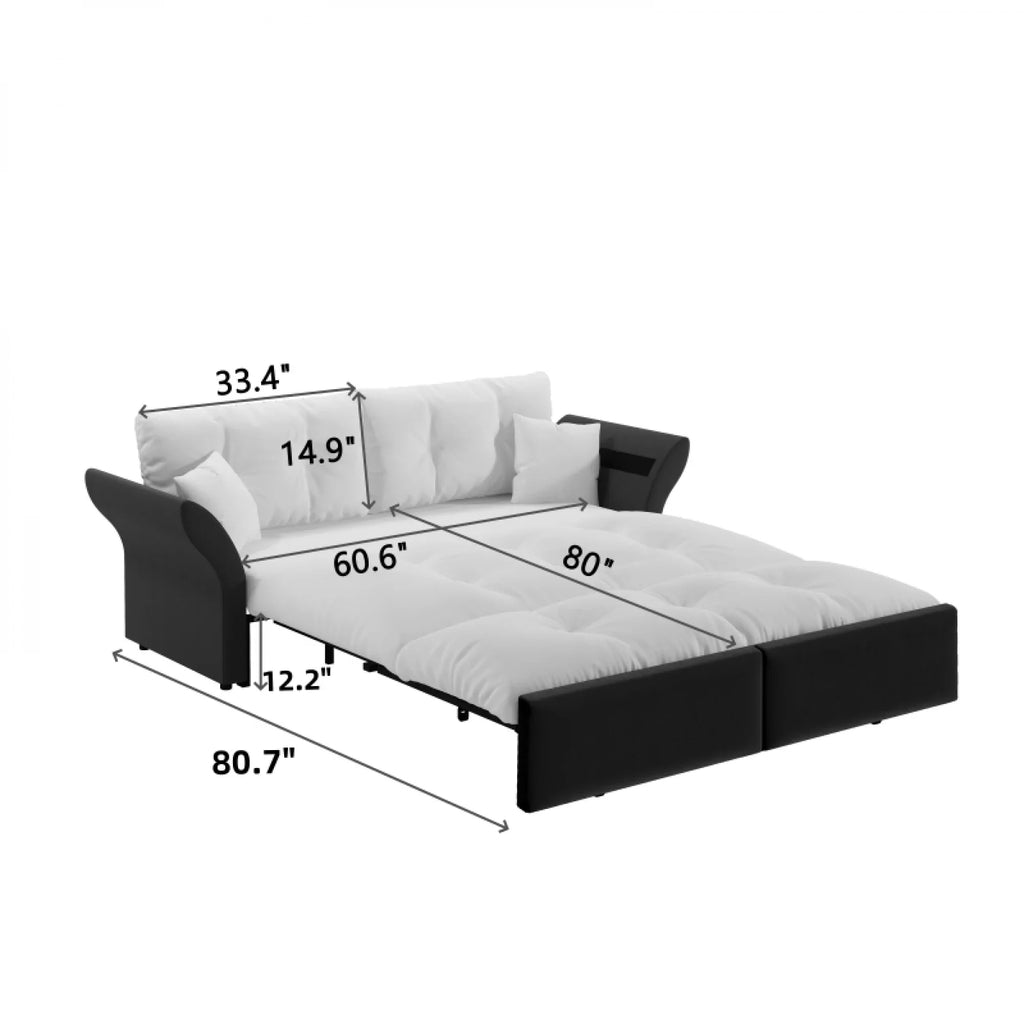 66" Queen Pull Out Sofa Bed, 3-in-1 Convertible Sleeper Sofa with Side Storage,Multi-Functional Velvet Loveseat Bed for Living Room,Bedroom