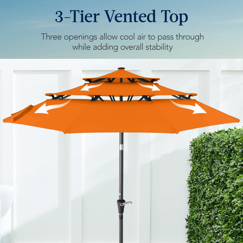Best Choice Products 10ft 3-Tier Patio Umbrella, Market Sun Shade w/ Tilt Adjustment, Easy Crank - Red