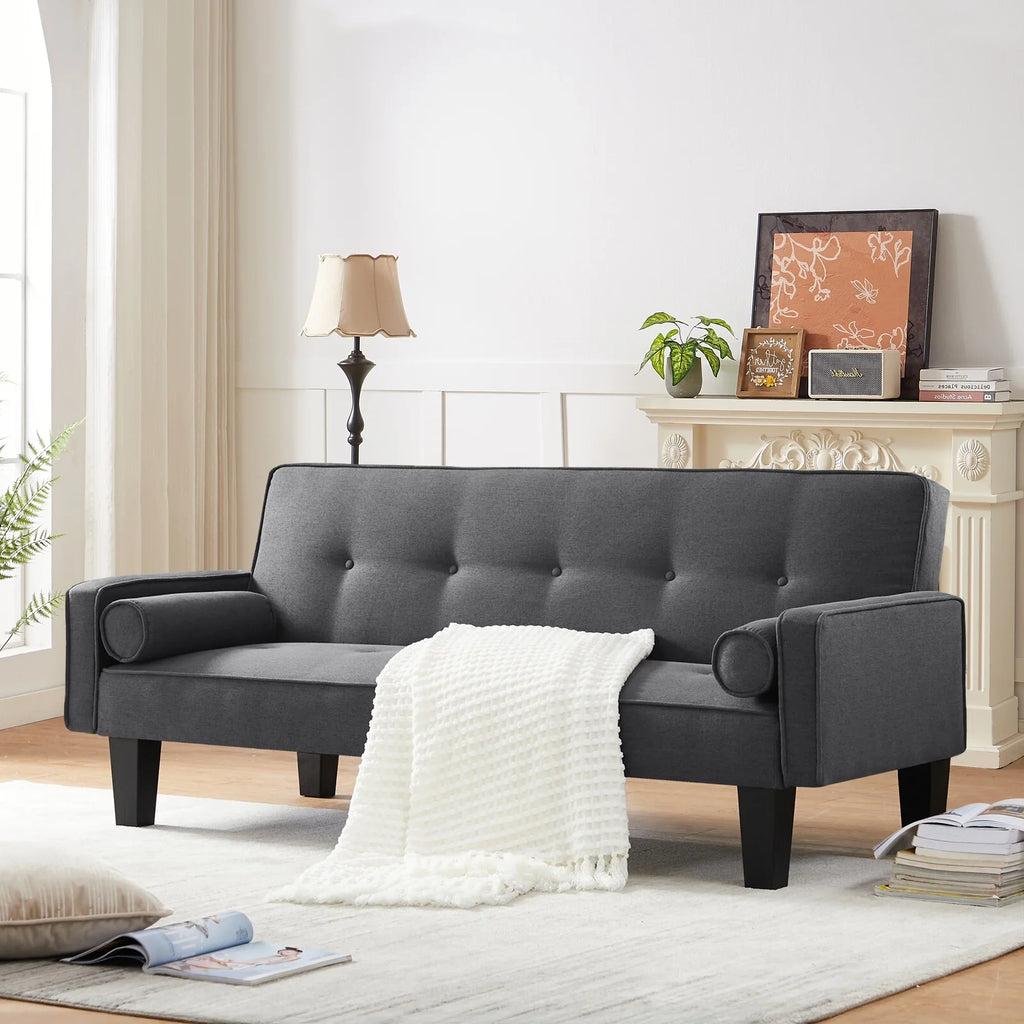Convertible Futon Sofa Bed,Gray Upholstered Futon Couch Fabric Sleeper Sofa for Living Room Apartment