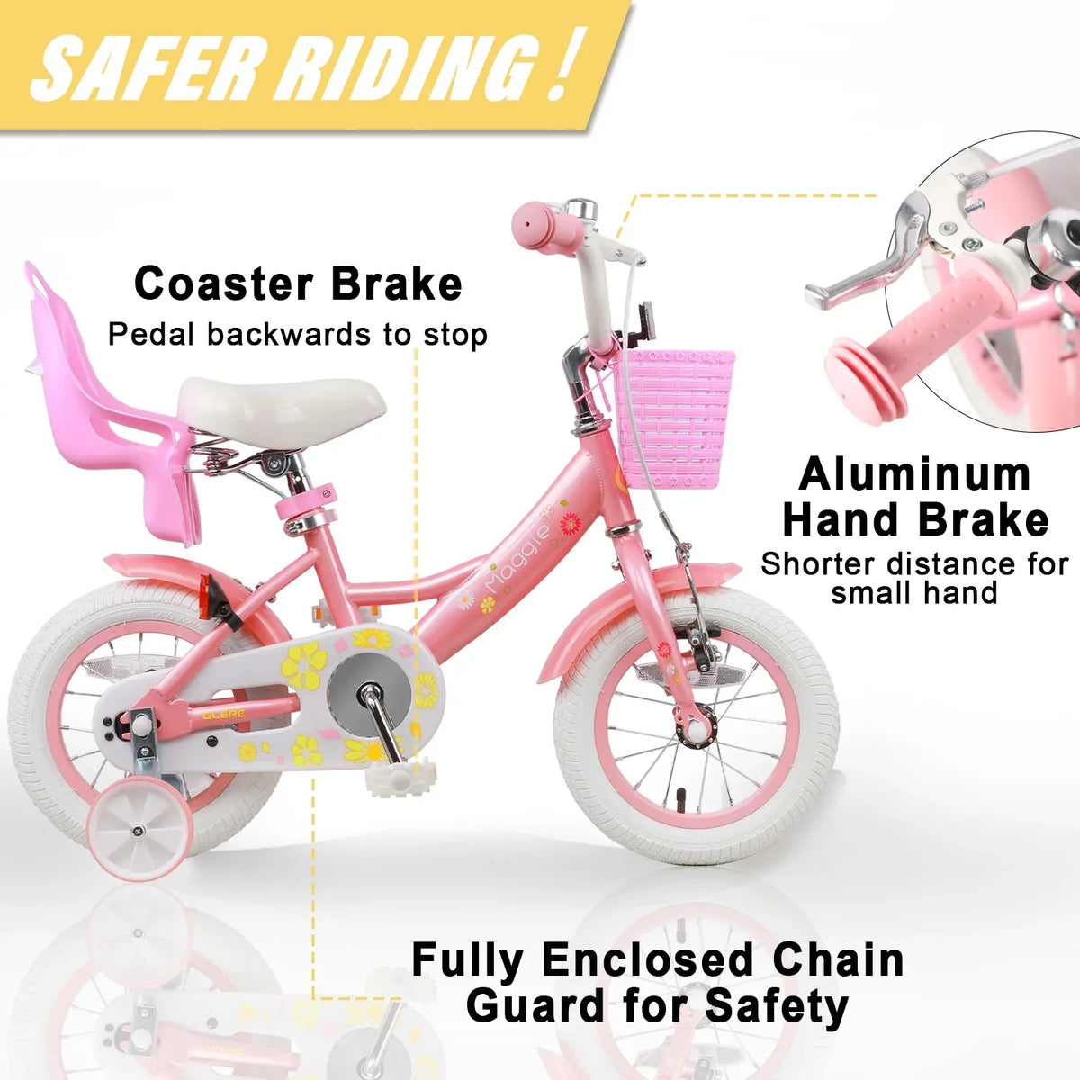 Glerc Maggie 12 inch Kids Girls Bike for Ages 2-4 Years Child, Peach