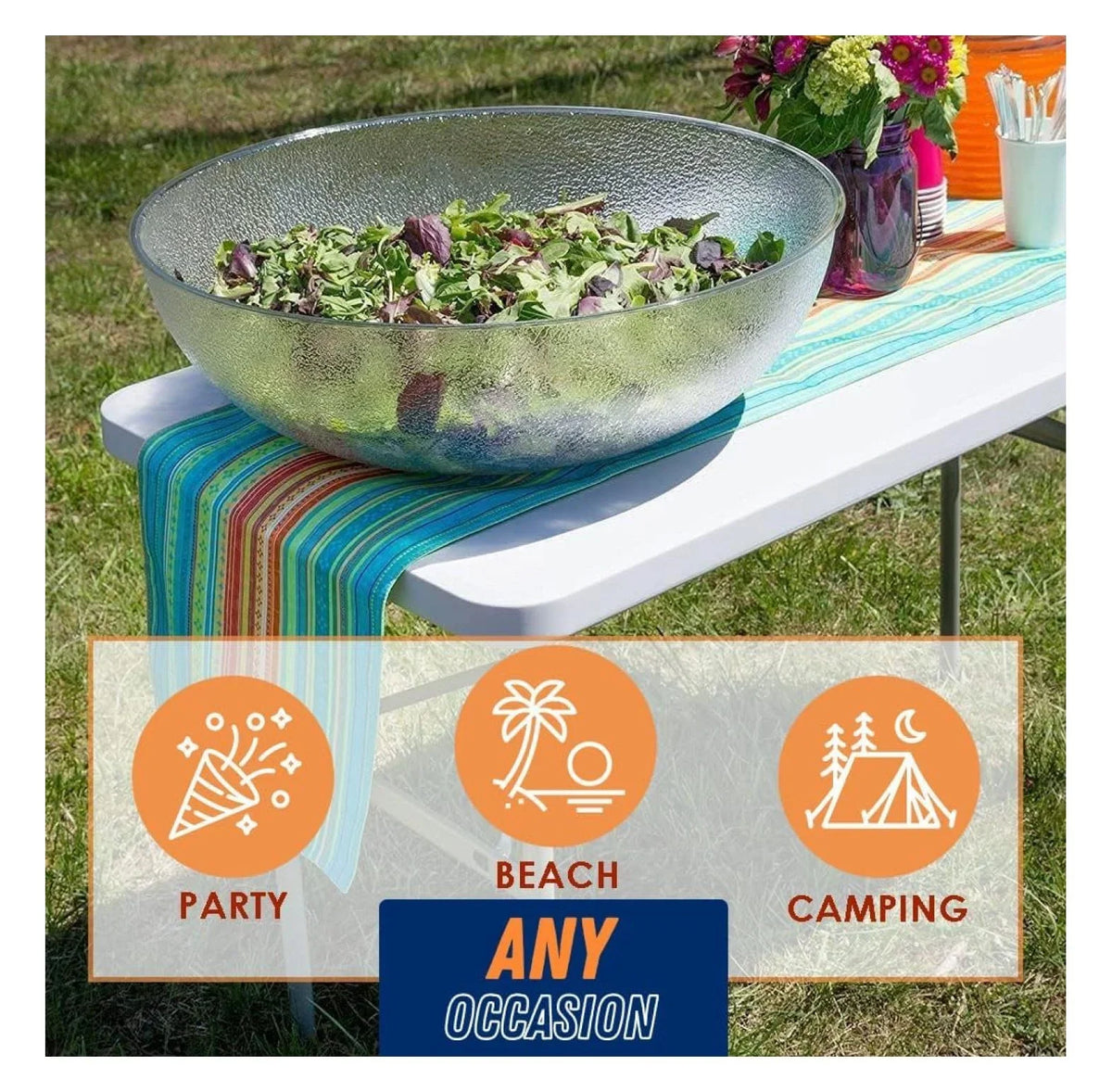 8FT Folding Table Indoor Outdoor Heavy Duty Portable Folding Plastic Dining Table w/Handle, Lock for Picnic, Party, Camping - White (4ft, 6ft, 8ft) (8ft)