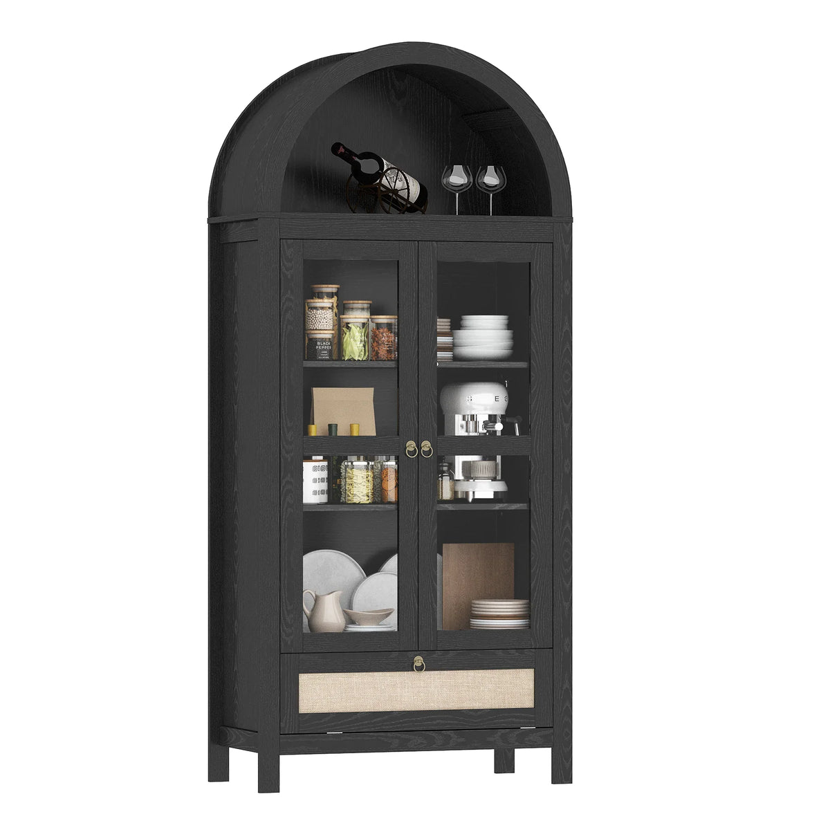 LAZZO 73-Inch Tall Arched Kitchen Pantry Storage Cabinet, 2 Doors, Brown