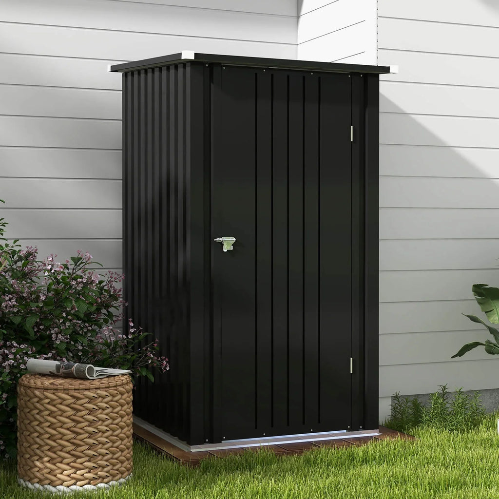 Patiowell 3"3FT Metal Outdoor Storage Shed with Sloping Roof and Single Lockable Door, Black