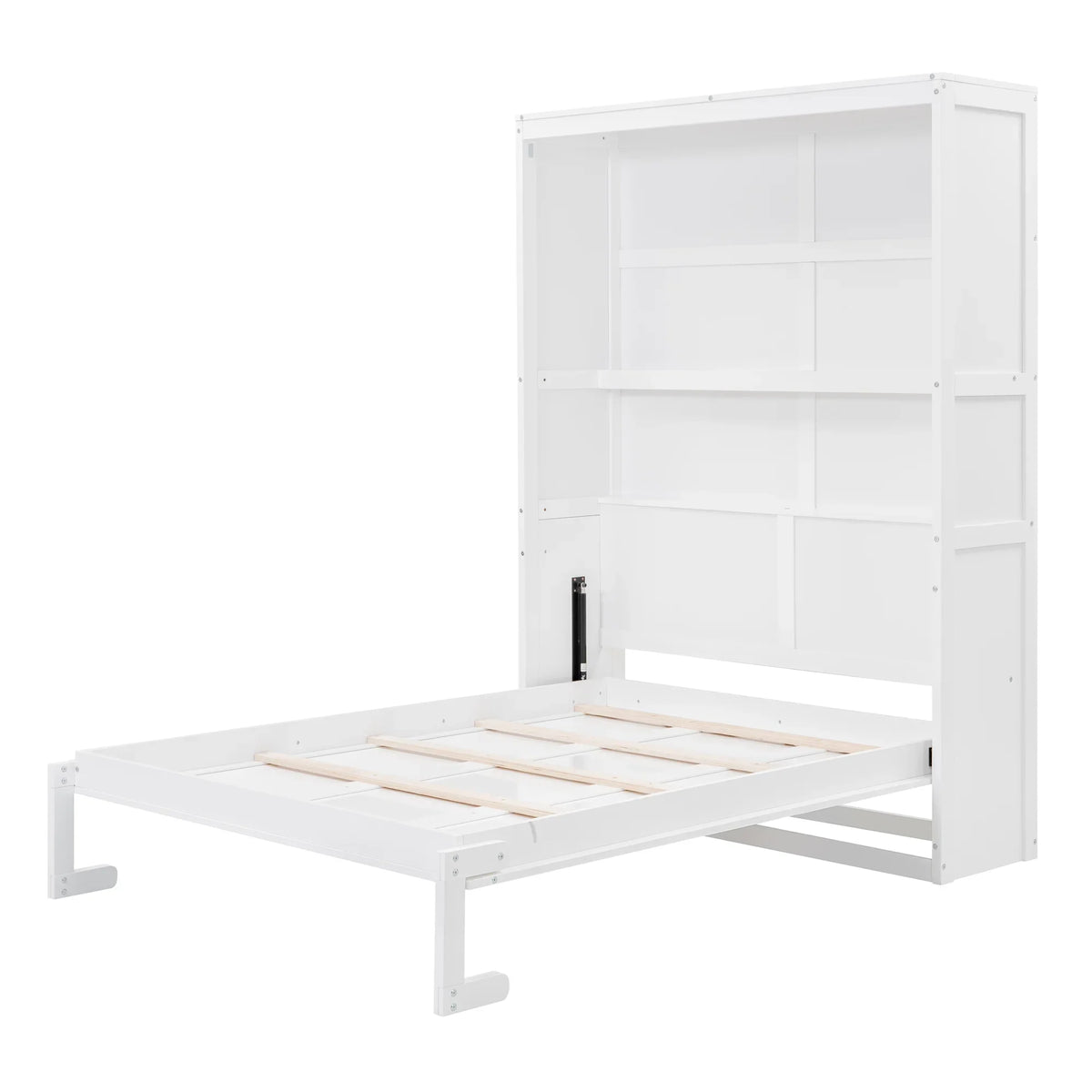 Harper & Bright Designs Full Size Murphy Bed with Shelves, Foldable Wall Bedframe w/Flexible Slats Support, Space-Saving Design, Can Be Folded Into Cabinet, White