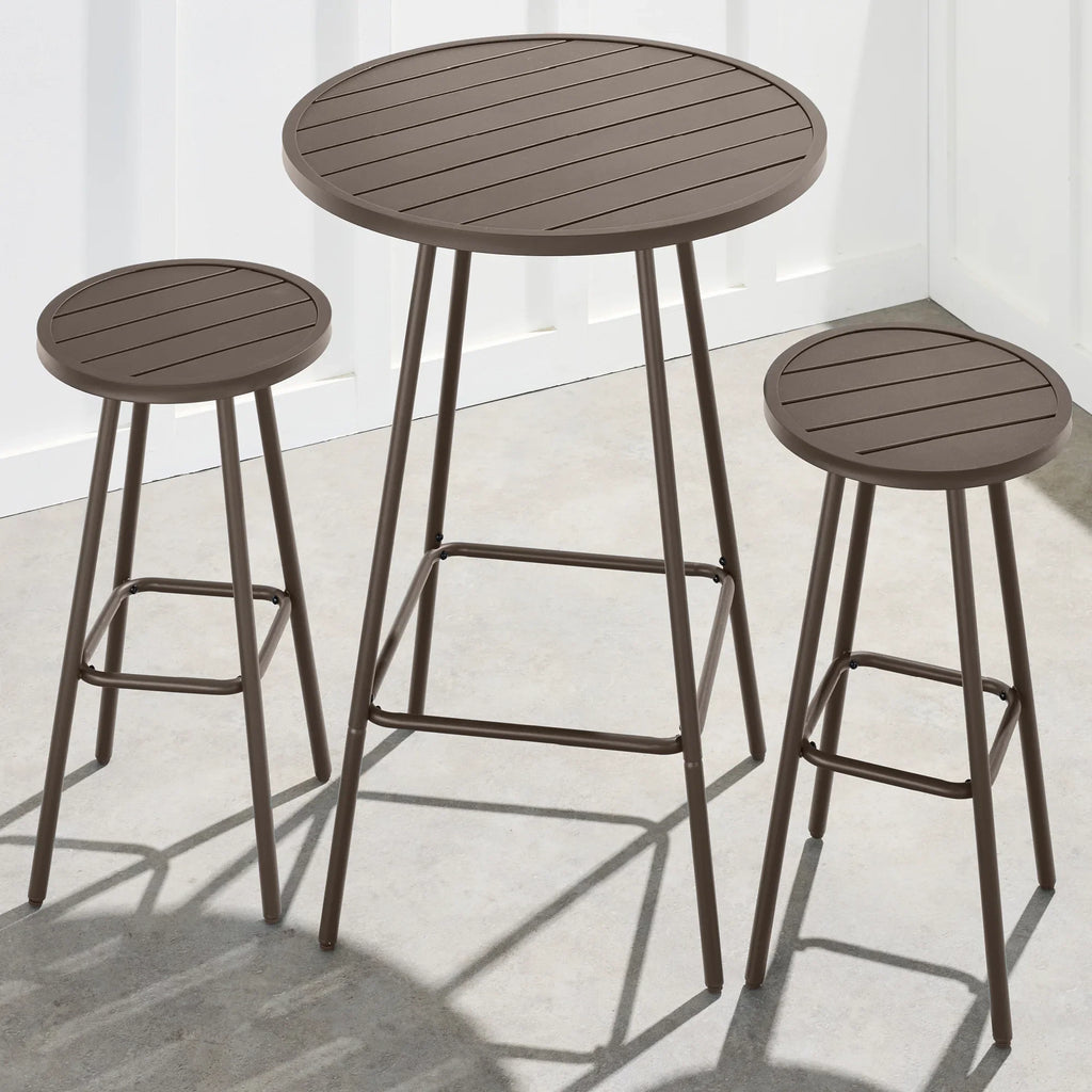 Best Choice Products 3-Piece Steel Patio Bar Height Round Bistro Set w/ Backless Stools, Slatted Design - Black