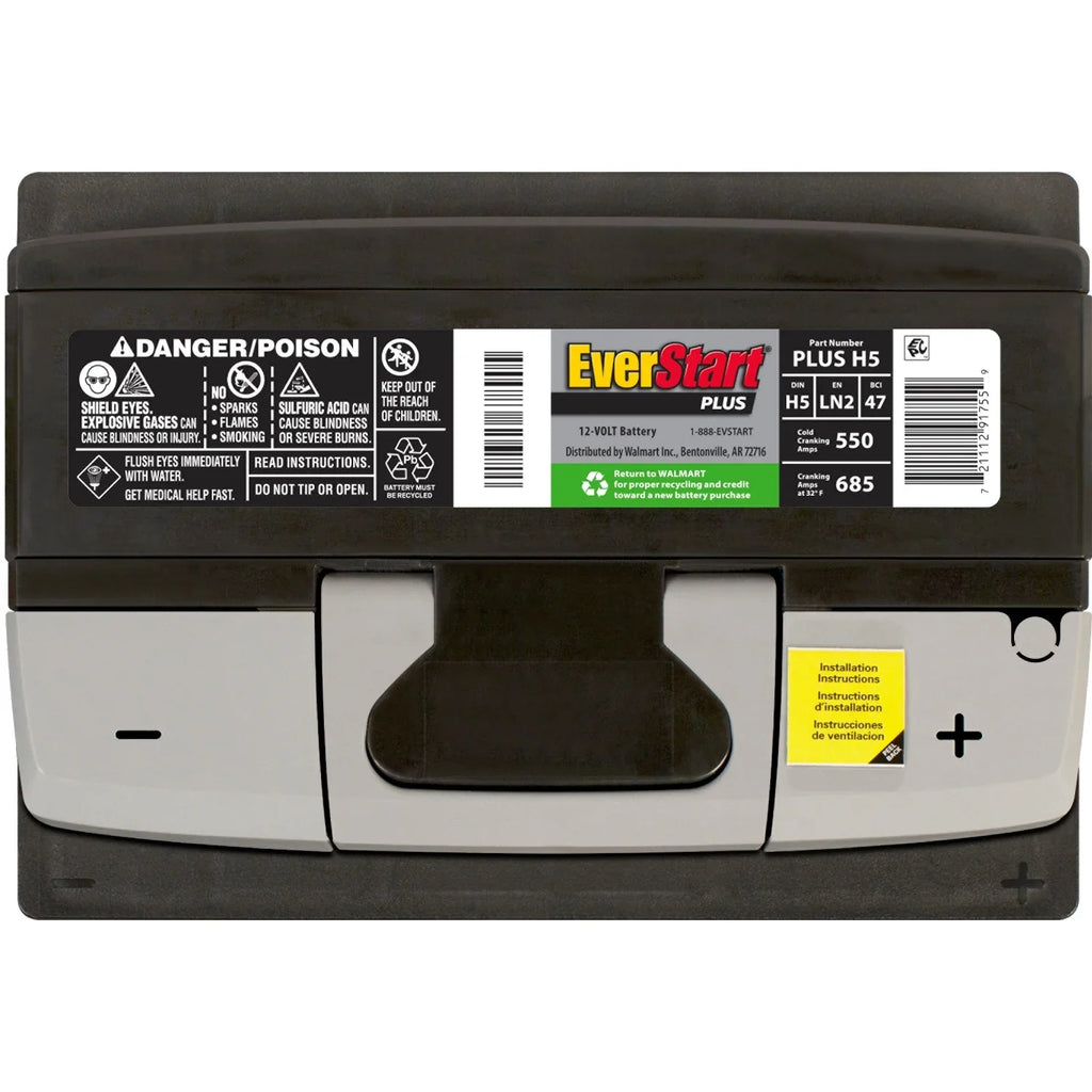 EverStart Plus Lead Acid Automotive Battery, Group Size H5 / LN2 / 47 12 Volt, 550 CCA 80RC